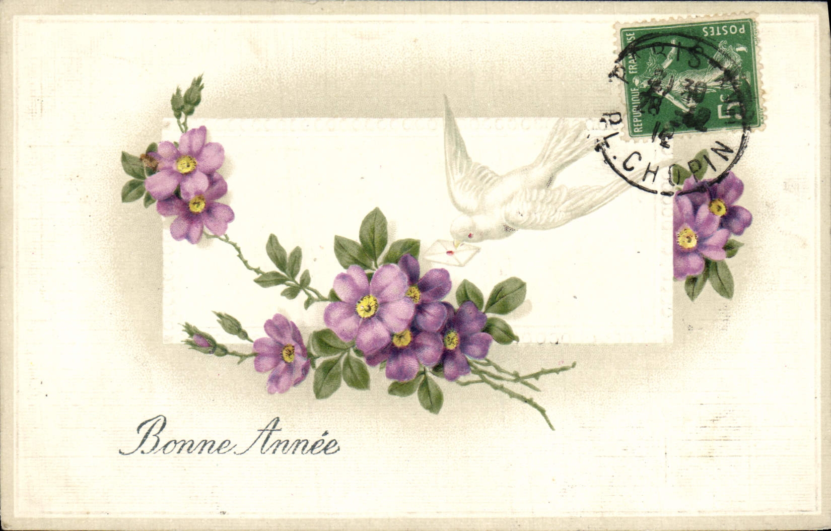 Paloma de las flores de la fantasía de la POSTAL de la VENDIMIA