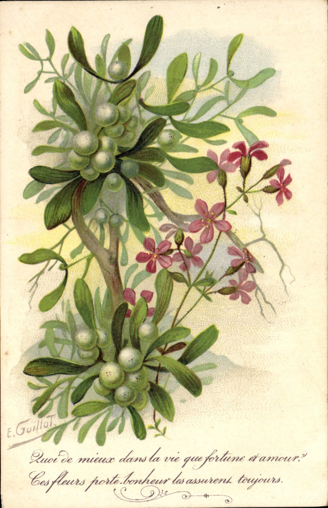 Flores de la fantasía de la POSTAL de la VENDIMIA