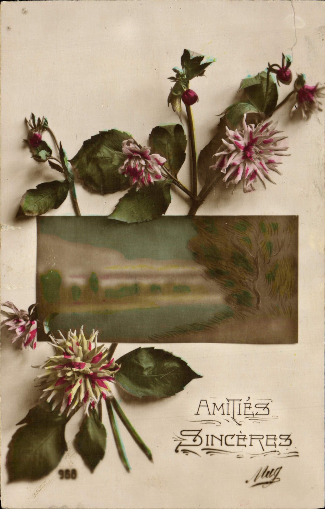 Flores de la fantasía de la POSTAL de la VENDIMIA