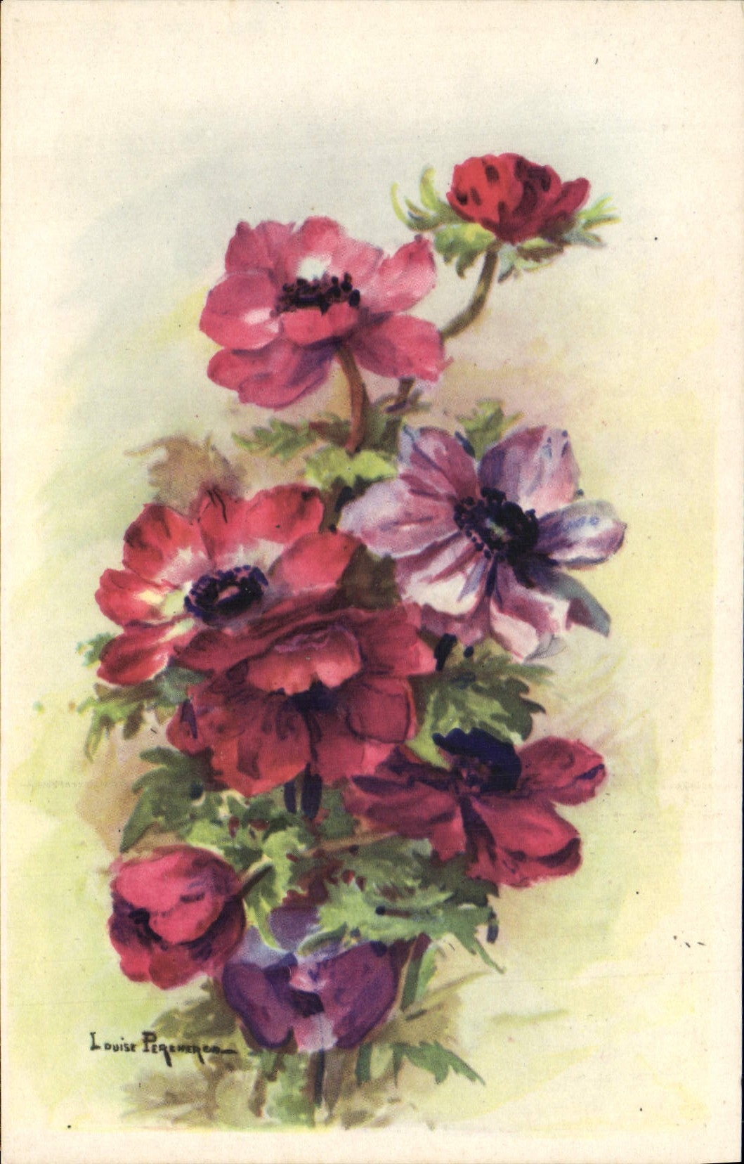 Flores de la fantasía de la POSTAL de la VENDIMIA