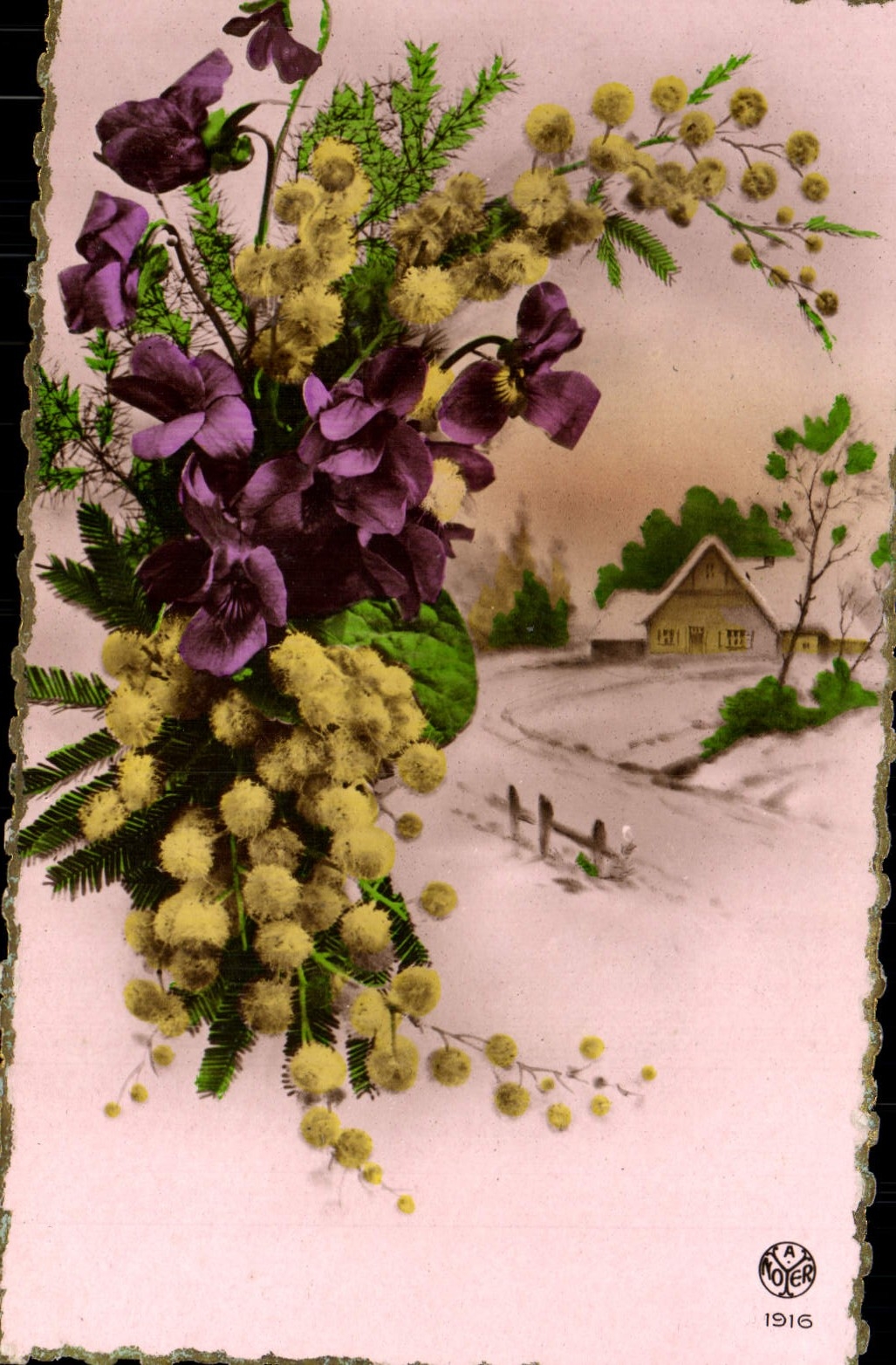 Flores de la fantasía de la POSTAL de la VENDIMIA