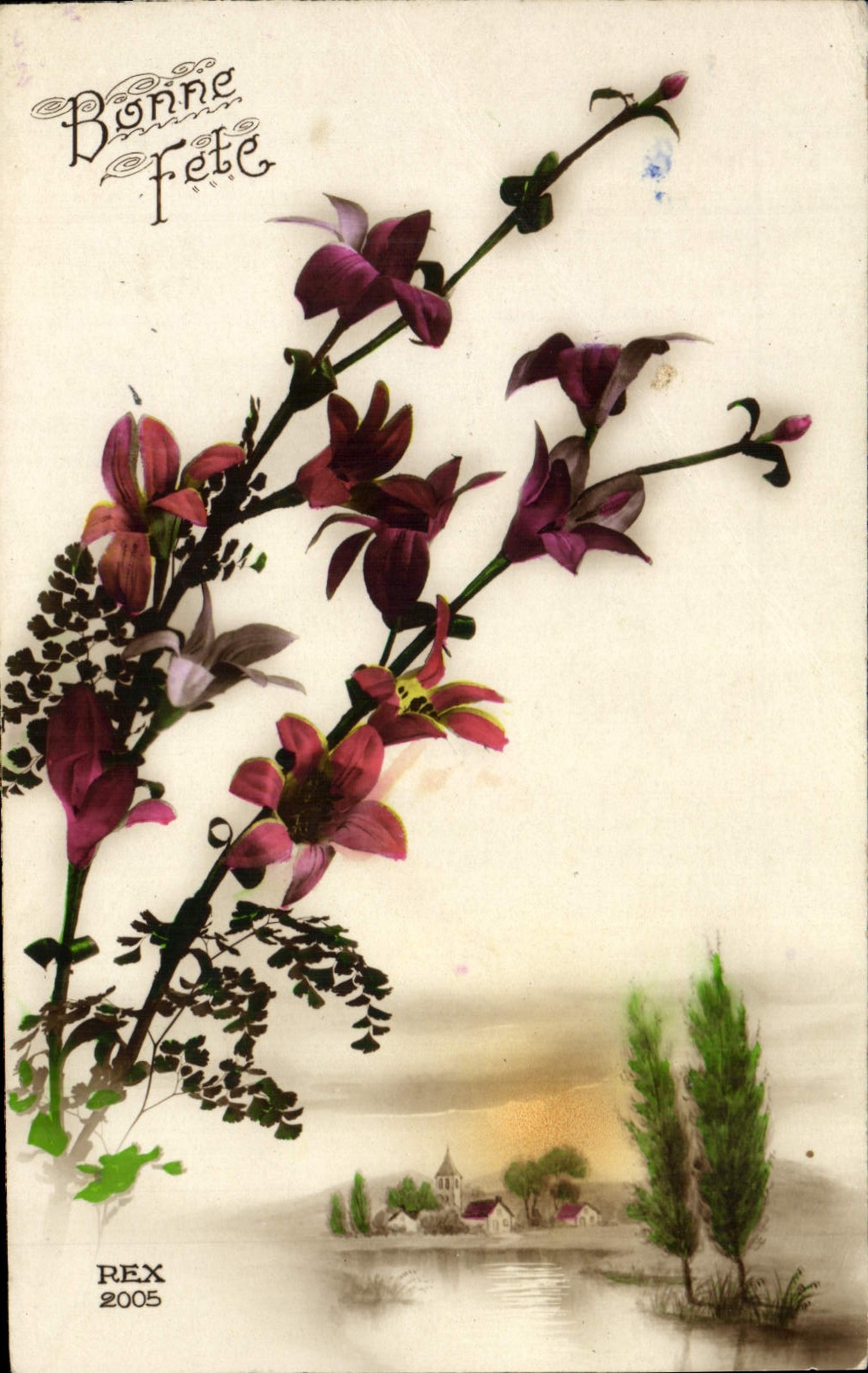 Flores de la fantasía de la POSTAL de la VENDIMIA