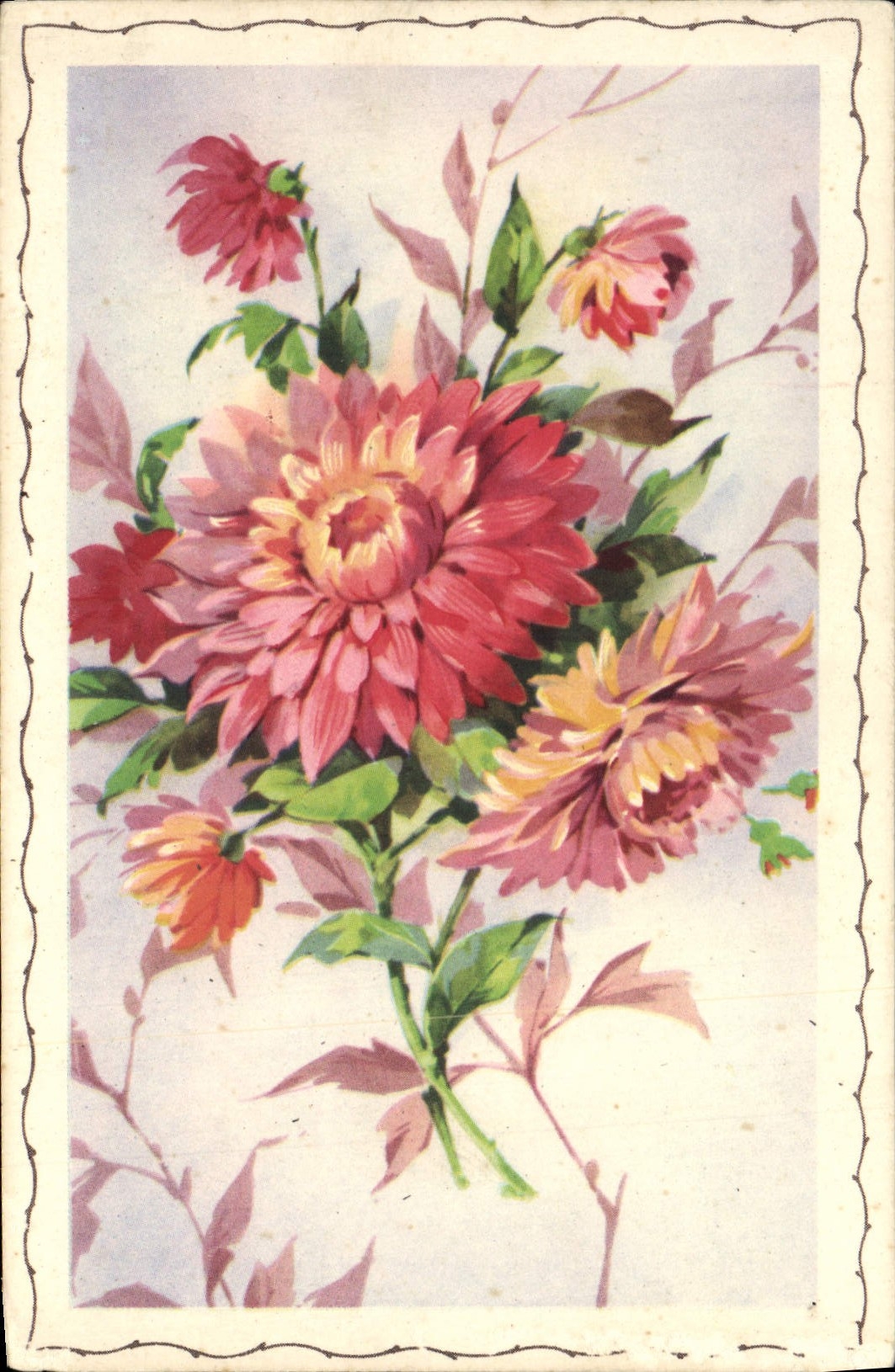Flores de la fantasía de la POSTAL de la VENDIMIA