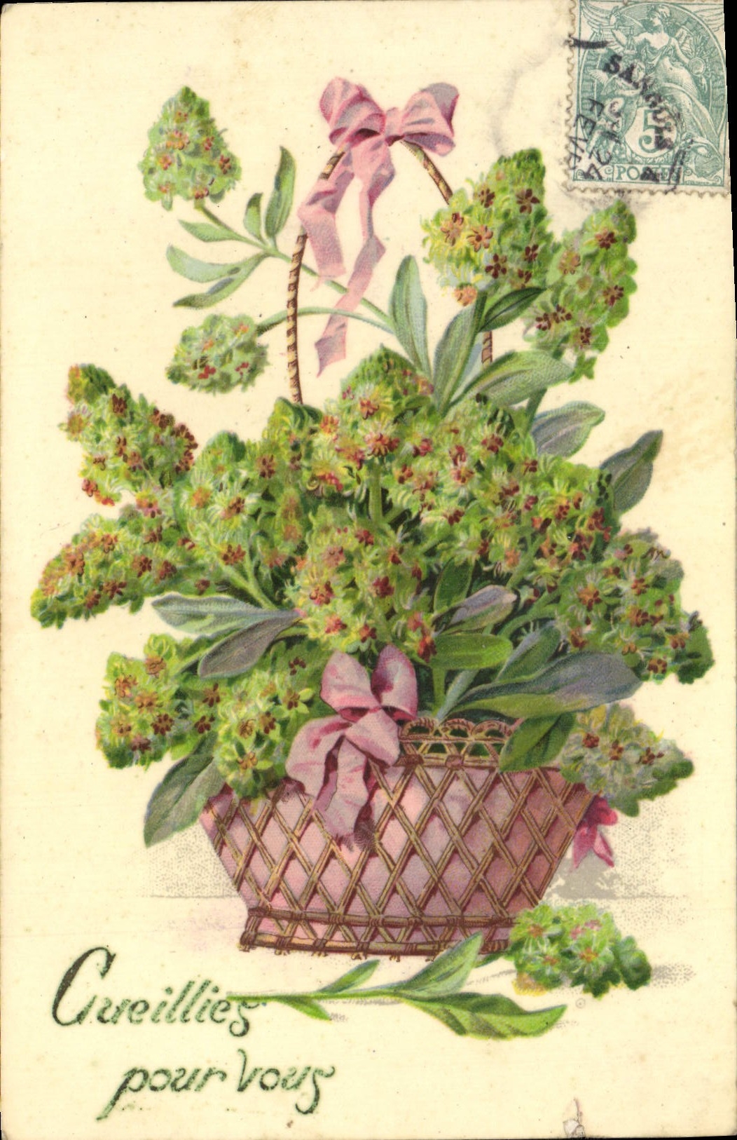 Flores de la fantasía de la POSTAL de la VENDIMIA