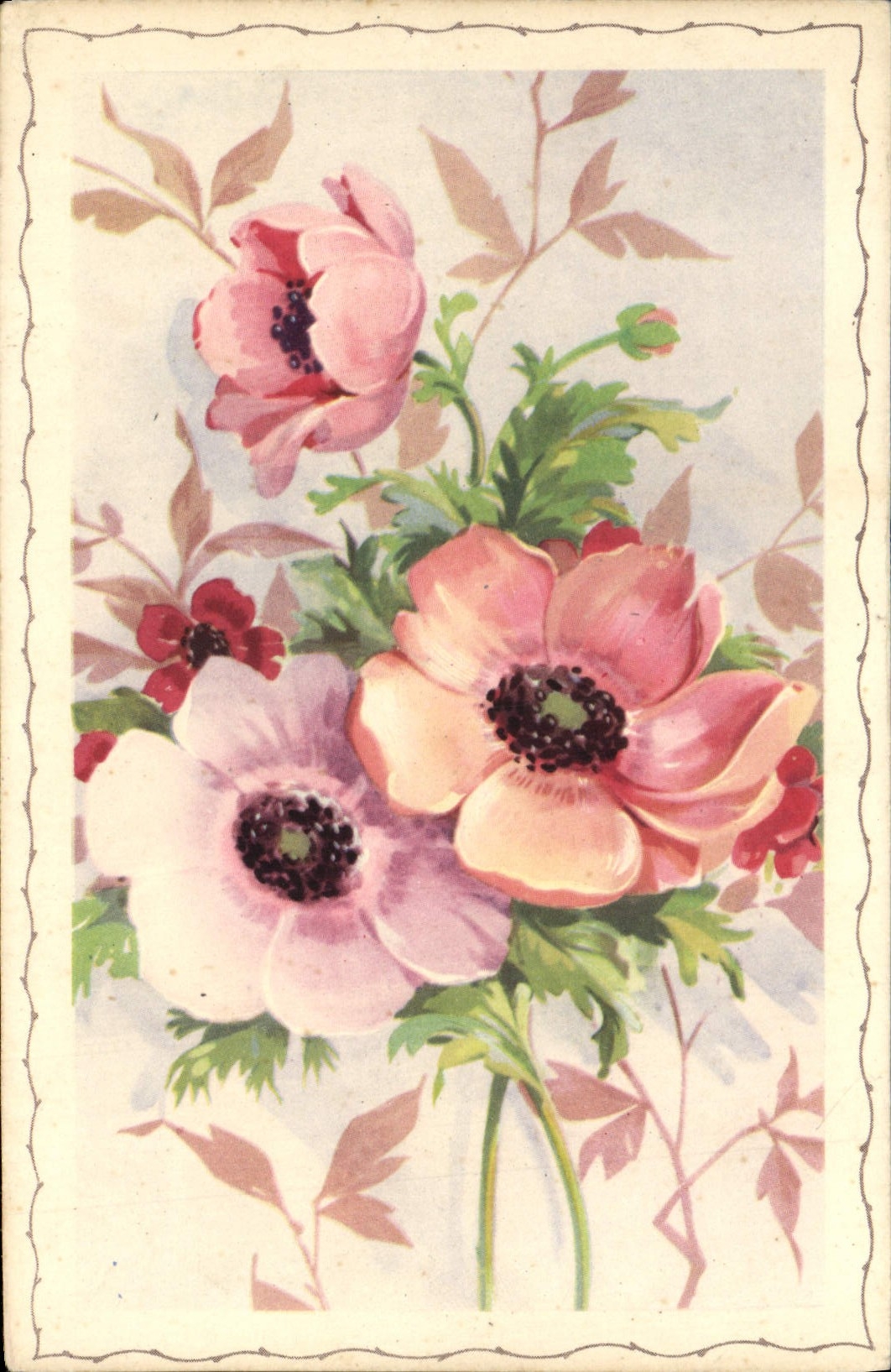 Flores de la fantasía de la POSTAL de la VENDIMIA