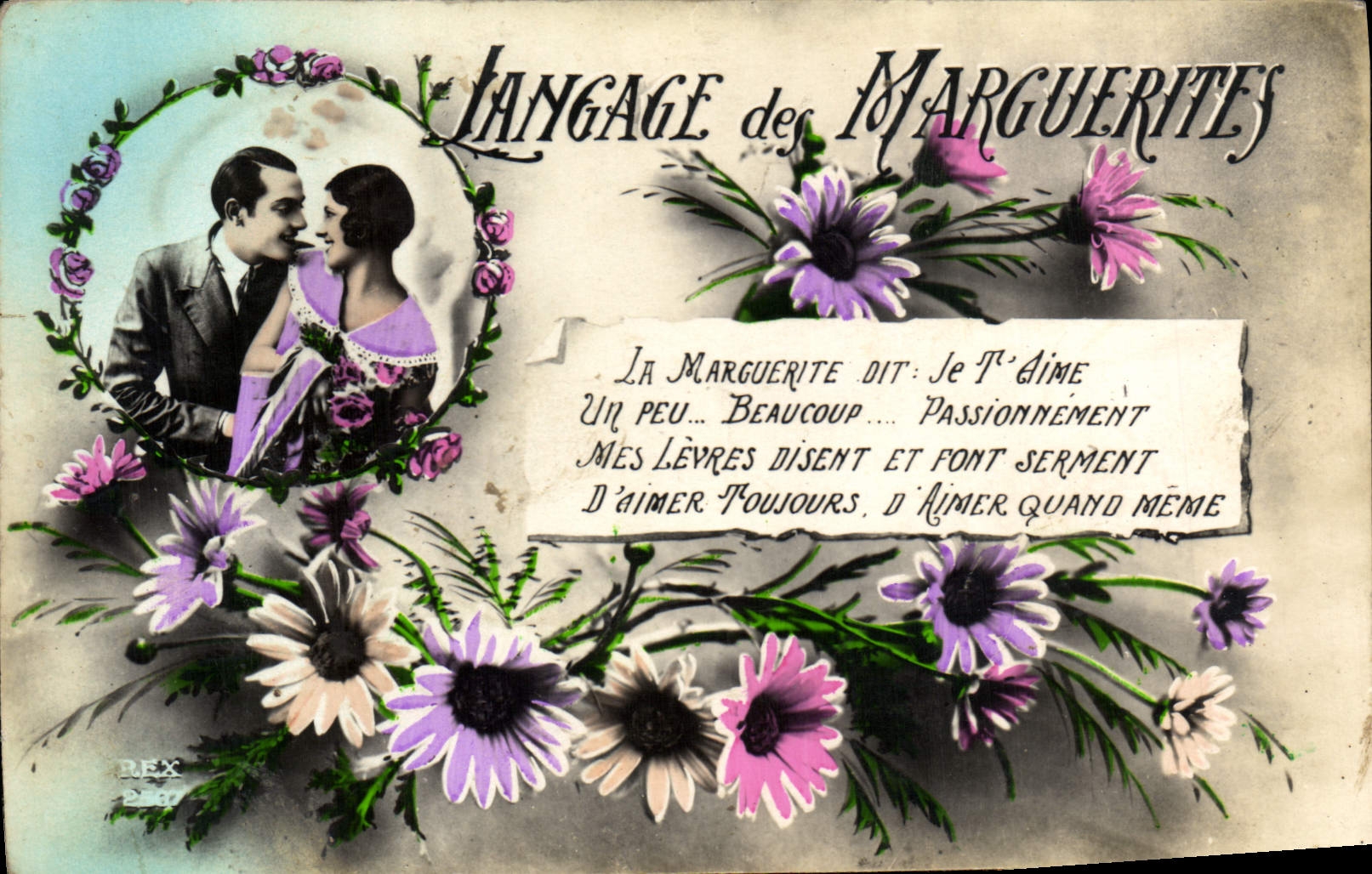 CPA Fantaisie Fleurs Femme Langage des marguerites