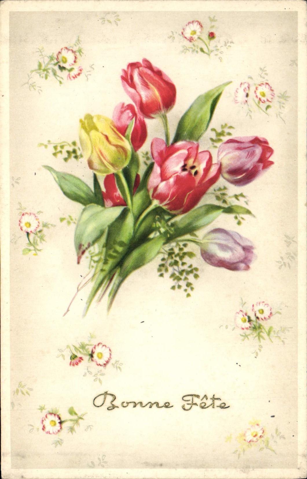 Flores de la fantasía de la POSTAL de la VENDIMIA