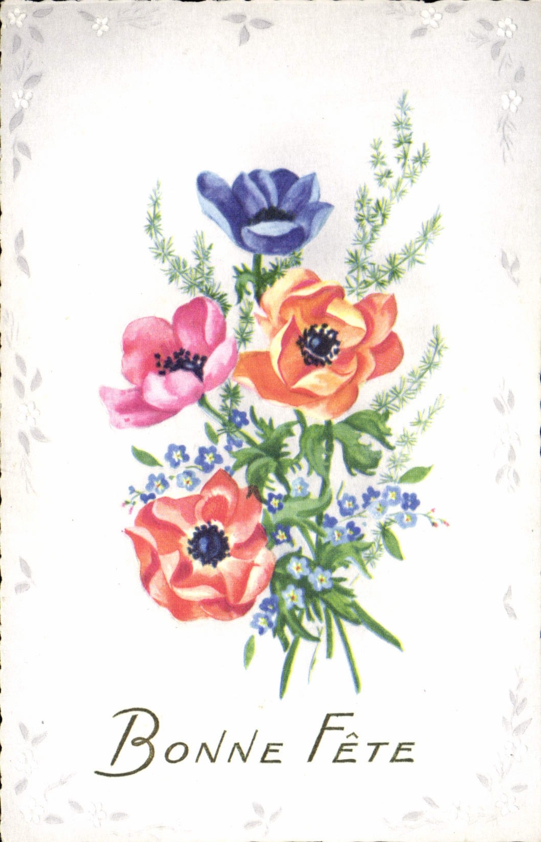 Flores de la fantasía de la POSTAL de la VENDIMIA