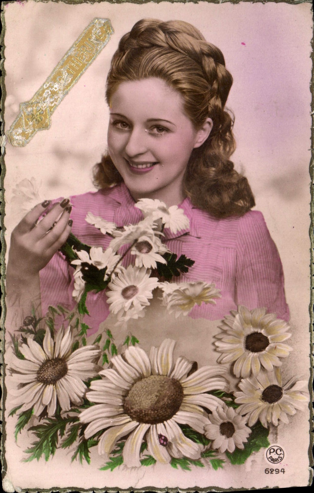 VINTAGE POSTCARD Fantasy Flowers Woman