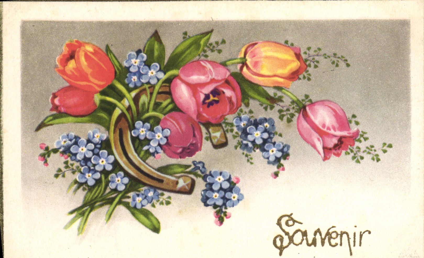 VINTAGE POSTCARD Fantaisie Flowers Horseshoe