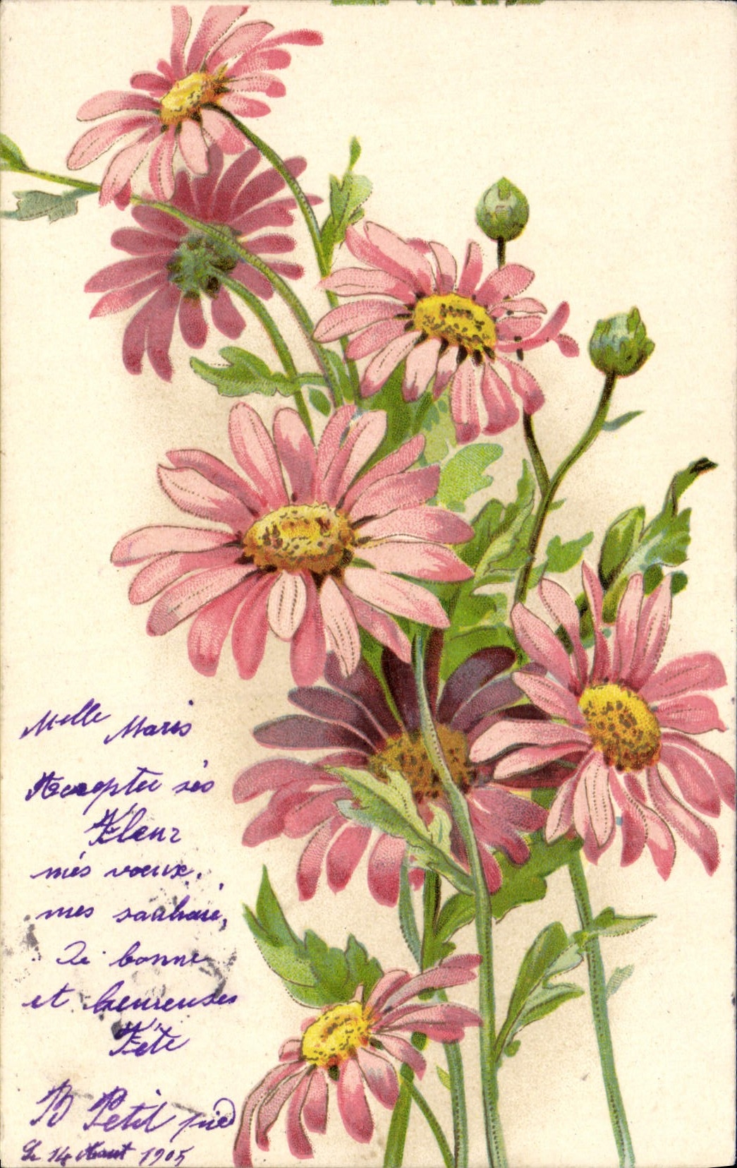 Flores de la fantasía de la POSTAL de la VENDIMIA