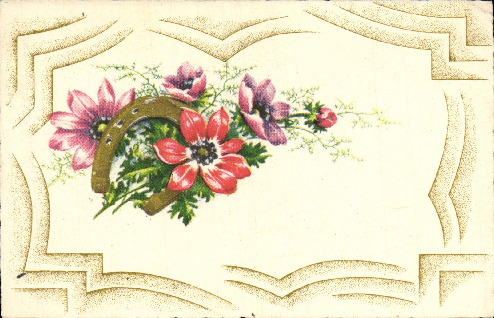 VINTAGE POSTCARD Fantaisie Flowers Horseshoe