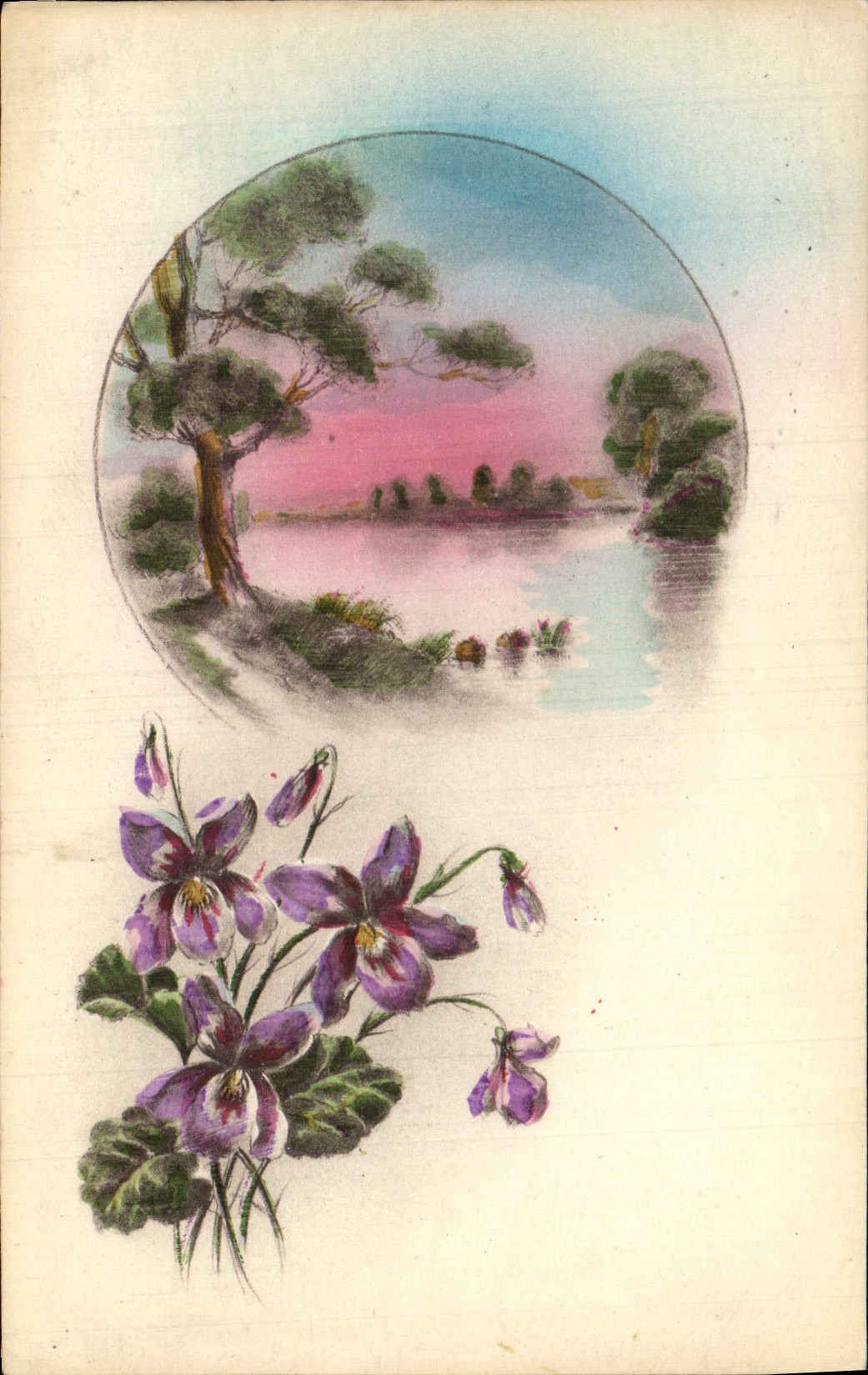 Flores de la fantasía de la POSTAL de la VENDIMIA