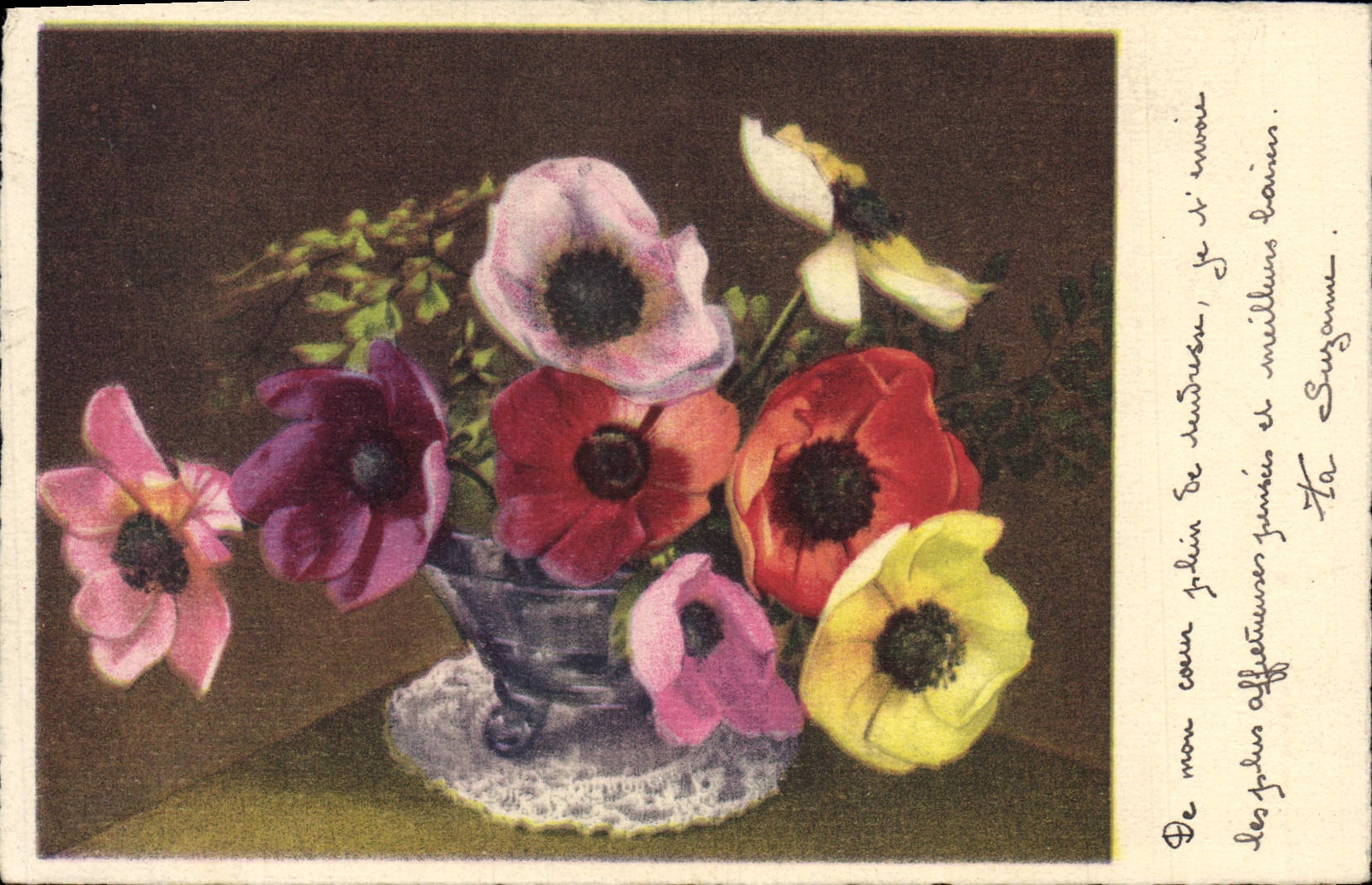Flores de la fantasía de la POSTAL de la VENDIMIA
