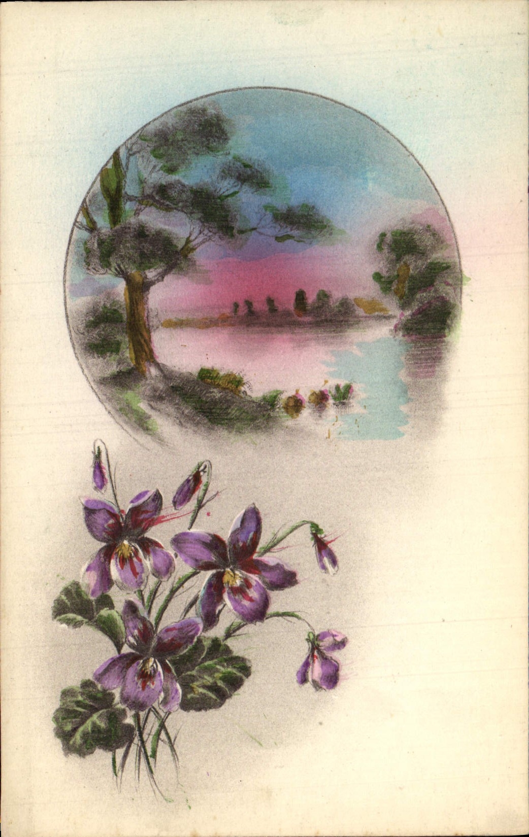 Flores de la fantasía de la POSTAL de la VENDIMIA