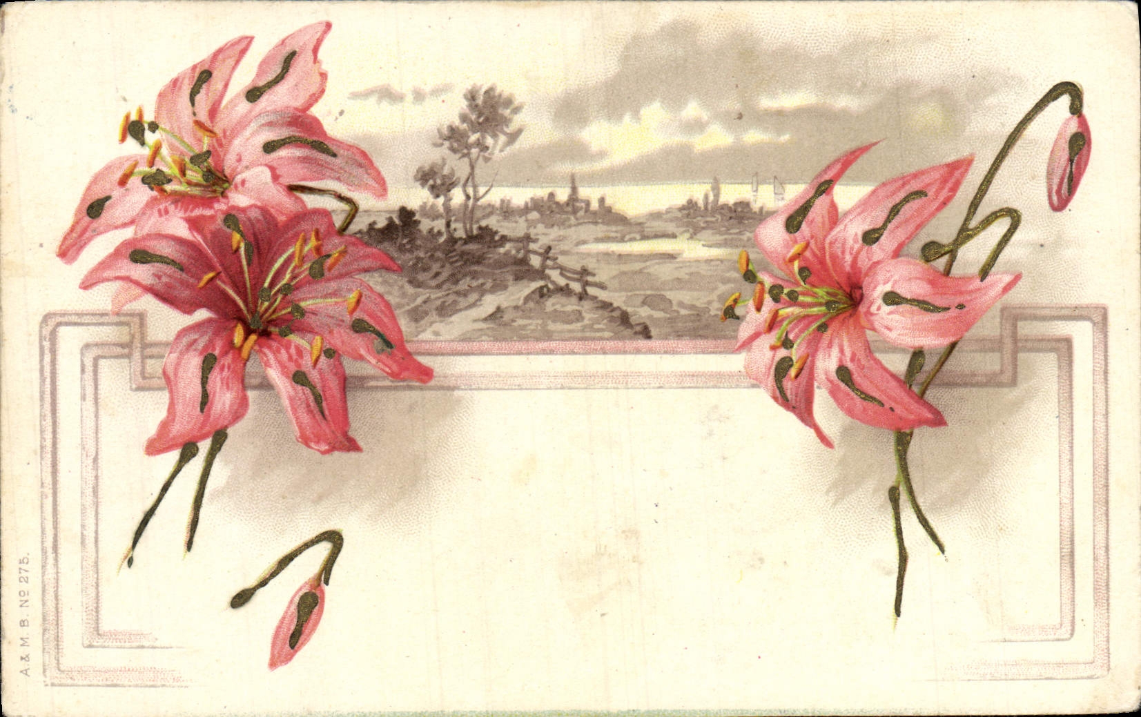 Flores de la fantasía de la POSTAL de la VENDIMIA