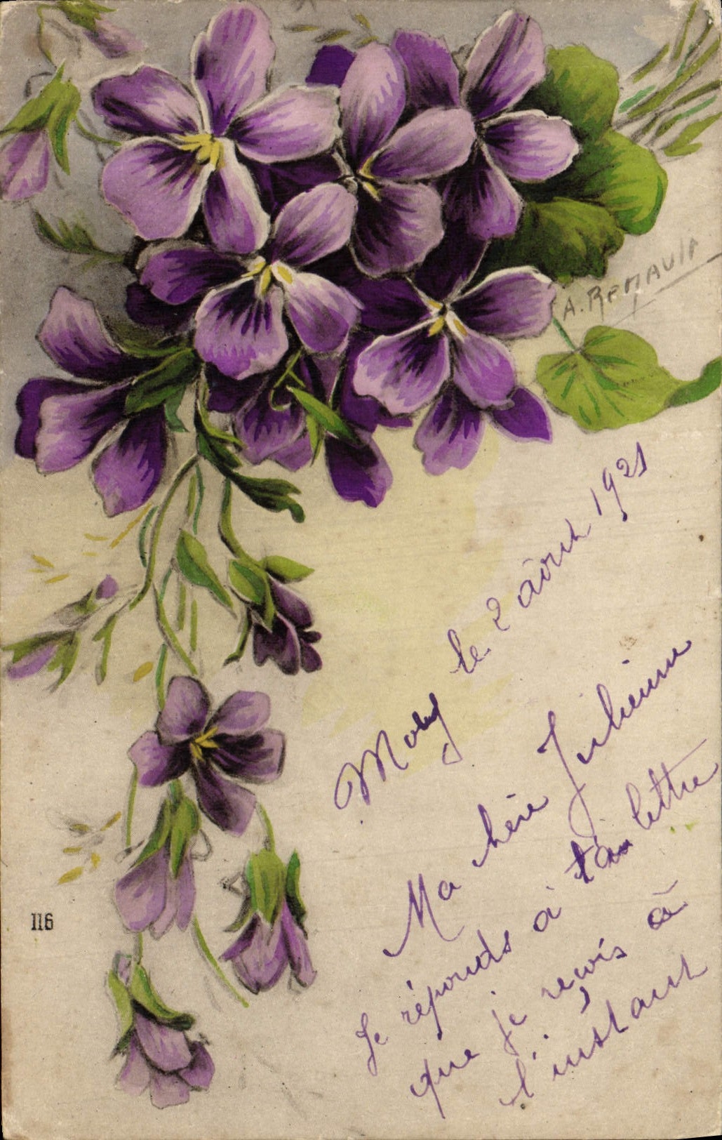 Flores de la fantasía de la POSTAL de la VENDIMIA