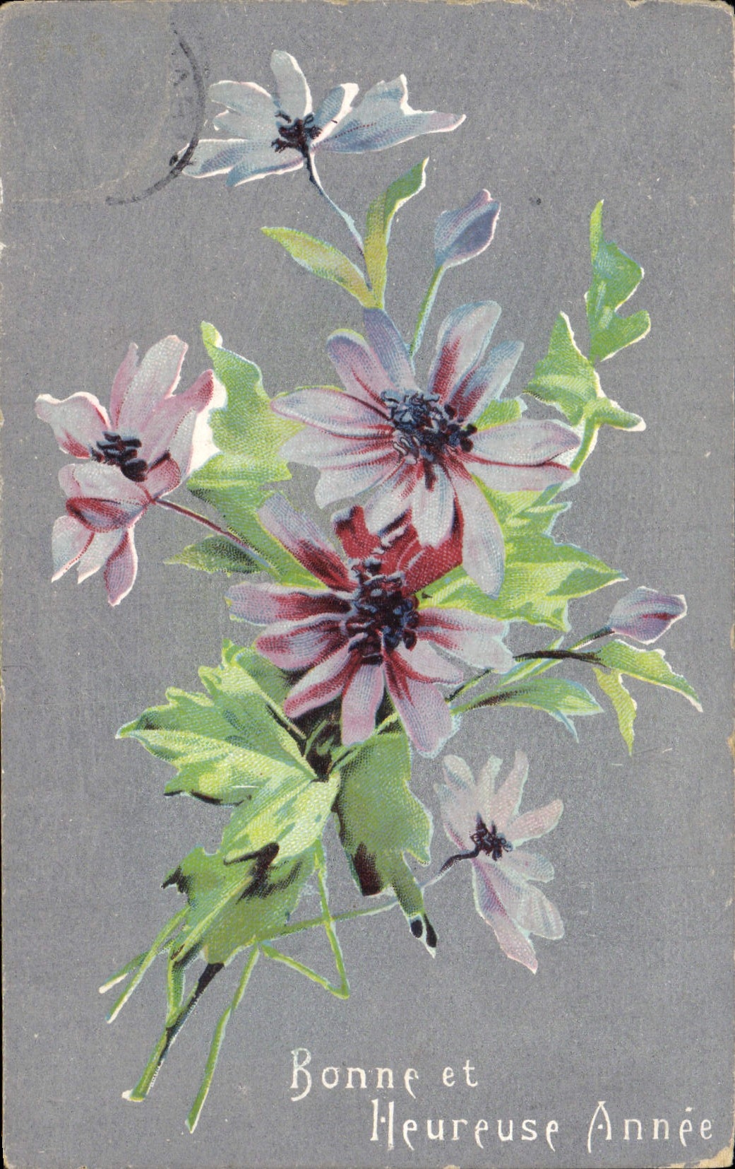 Flores de la fantasía de la POSTAL de la VENDIMIA