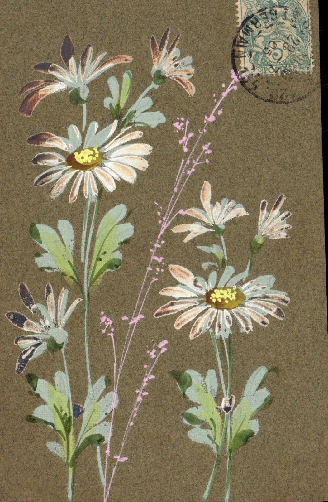 Flores de la fantasía de la POSTAL de la VENDIMIA