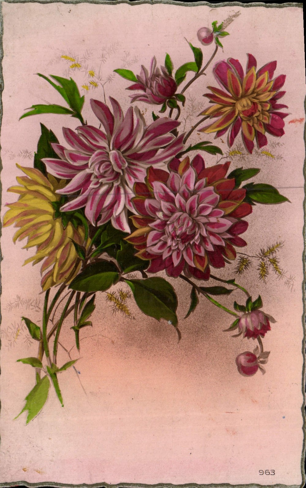Flores de la fantasía de la POSTAL de la VENDIMIA