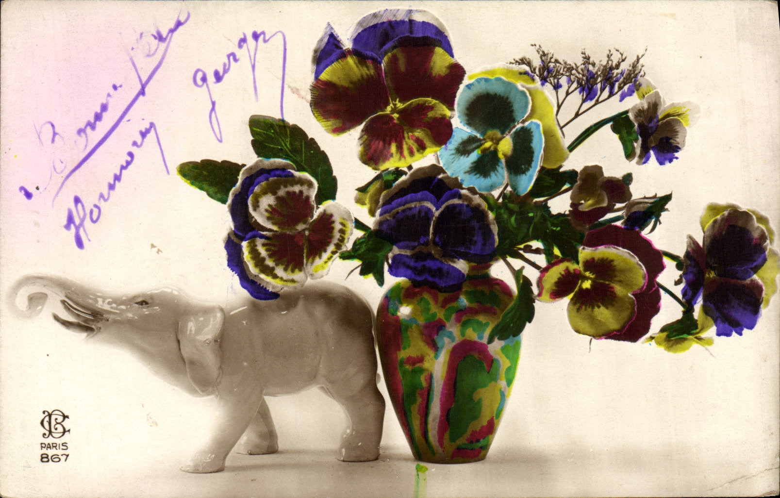 CPA Fantaisie Fleurs Elephant