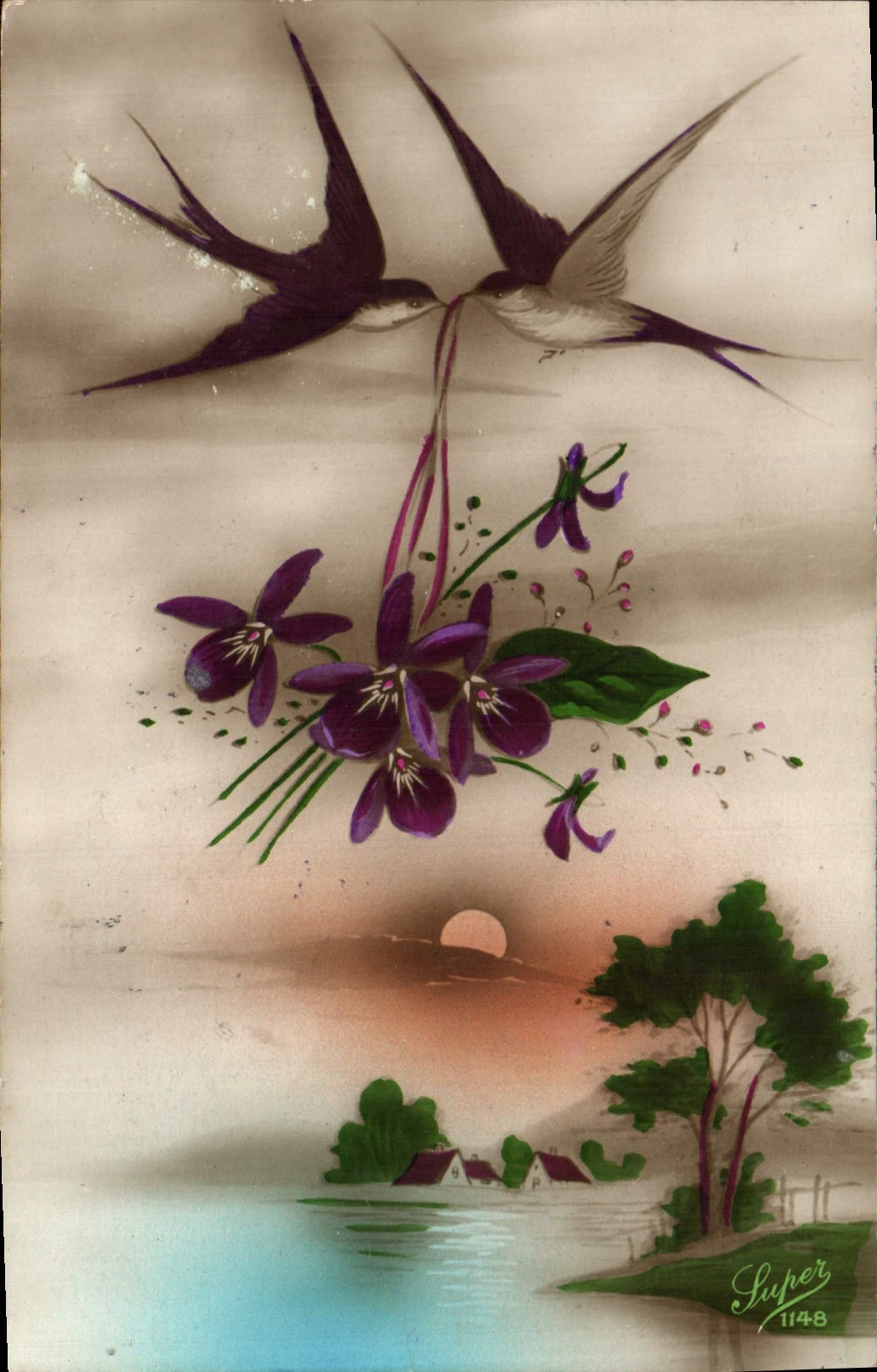 Tragos de las flores de la fantasía de la POSTAL de la VENDIMIA