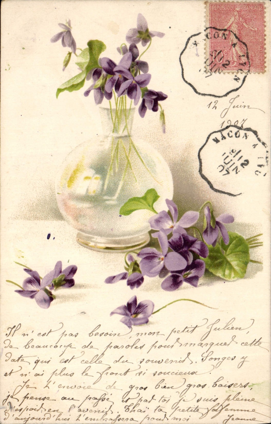 Flores de la fantasía de la POSTAL de la VENDIMIA
