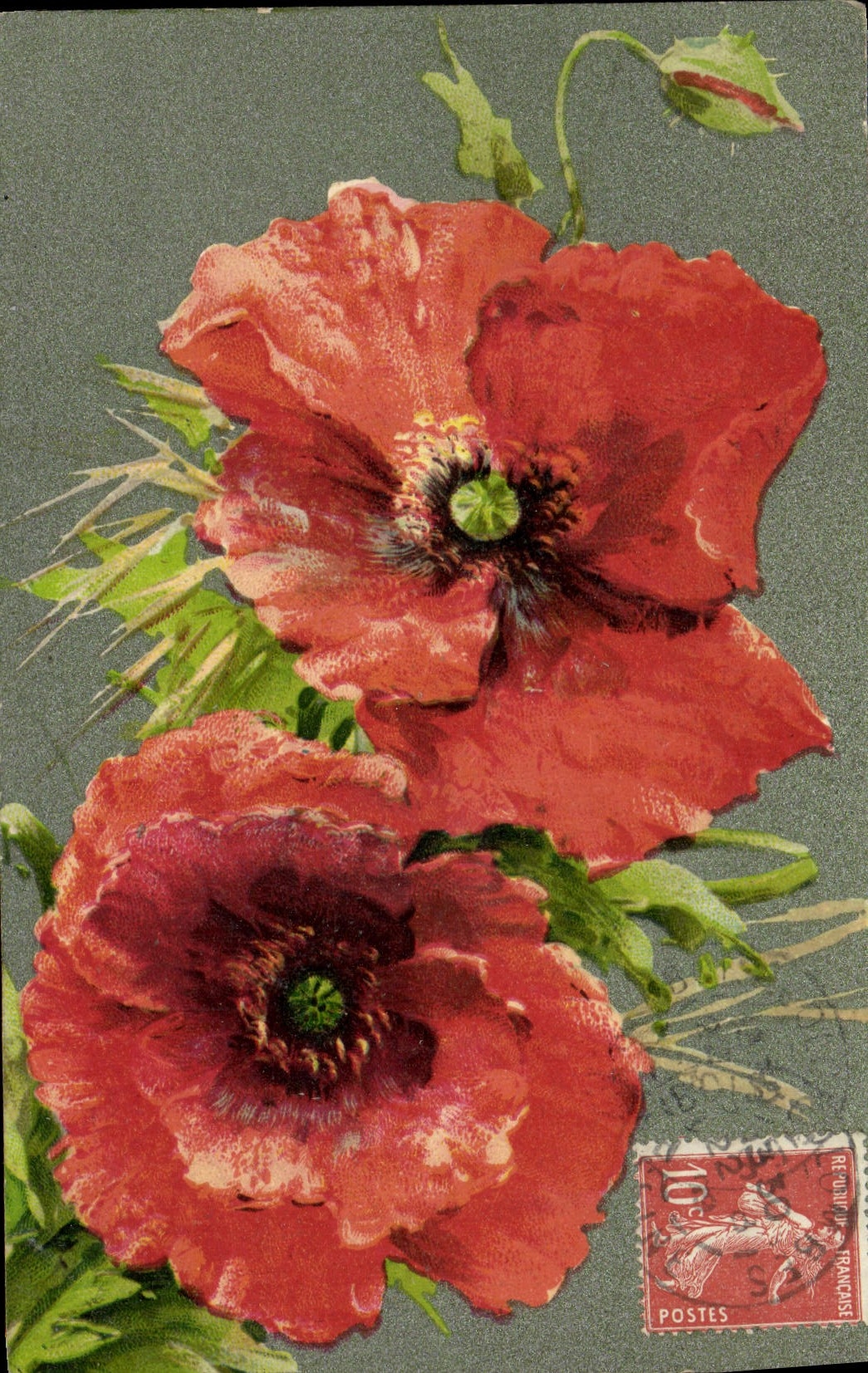 Flores de la fantasía de la POSTAL de la VENDIMIA