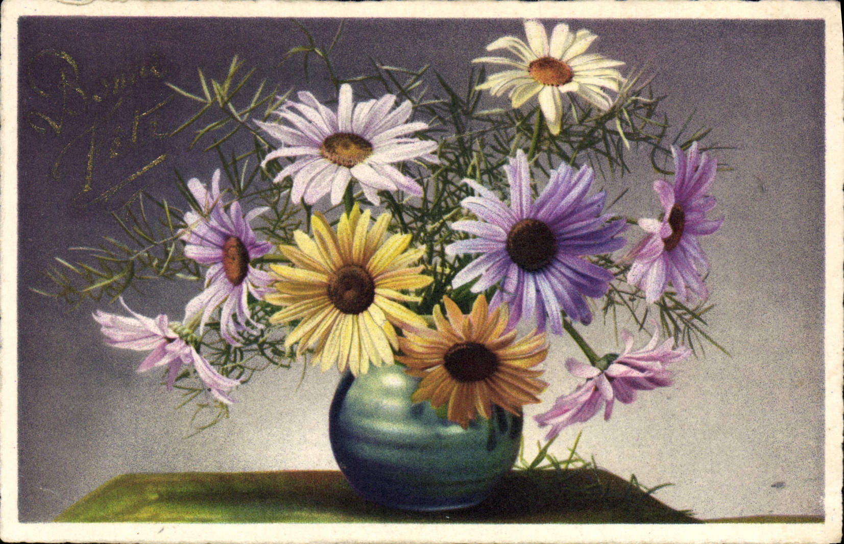 Flores de la fantasía de la POSTAL de la VENDIMIA