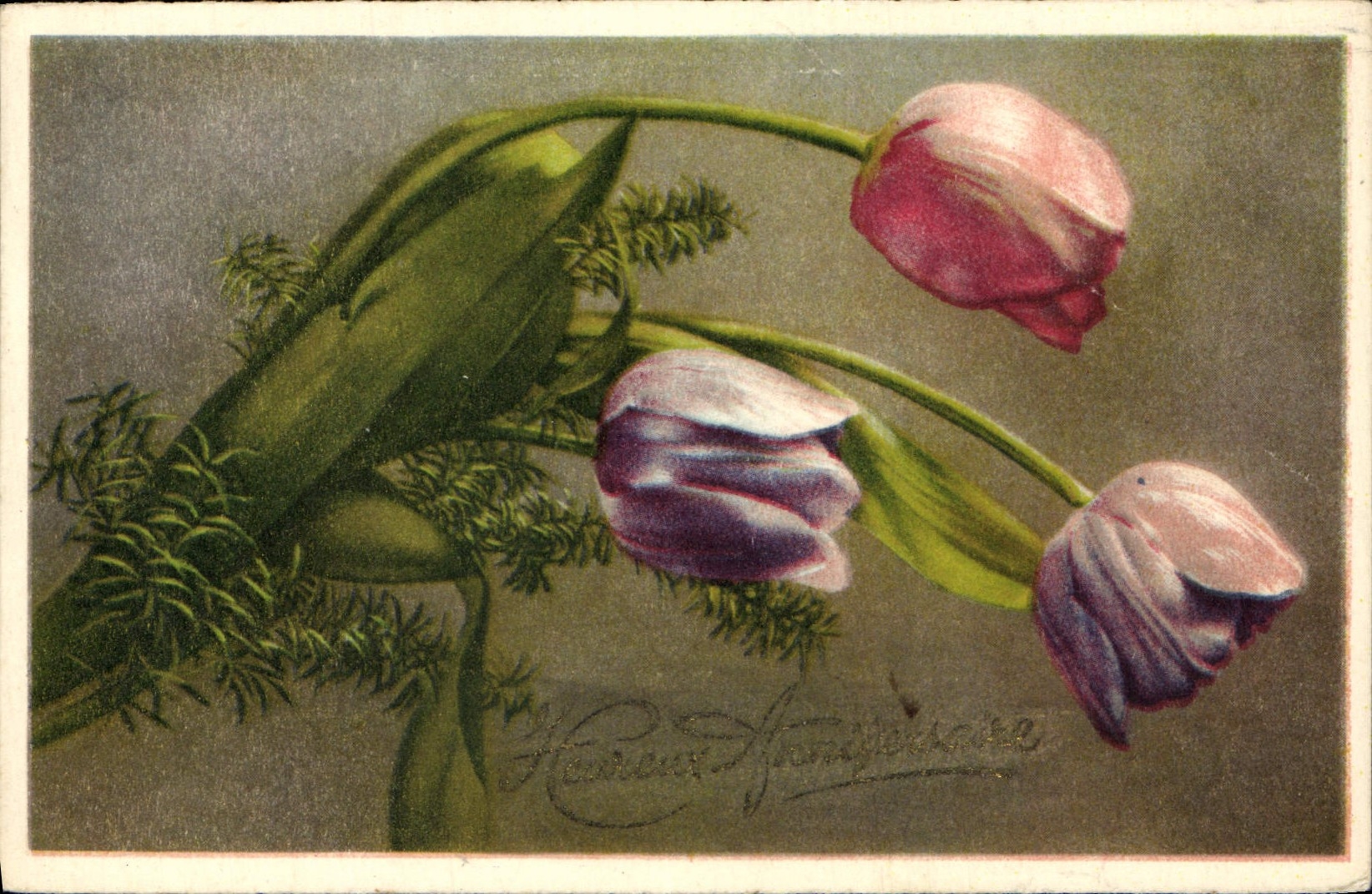 Flores de la fantasía de la POSTAL de la VENDIMIA