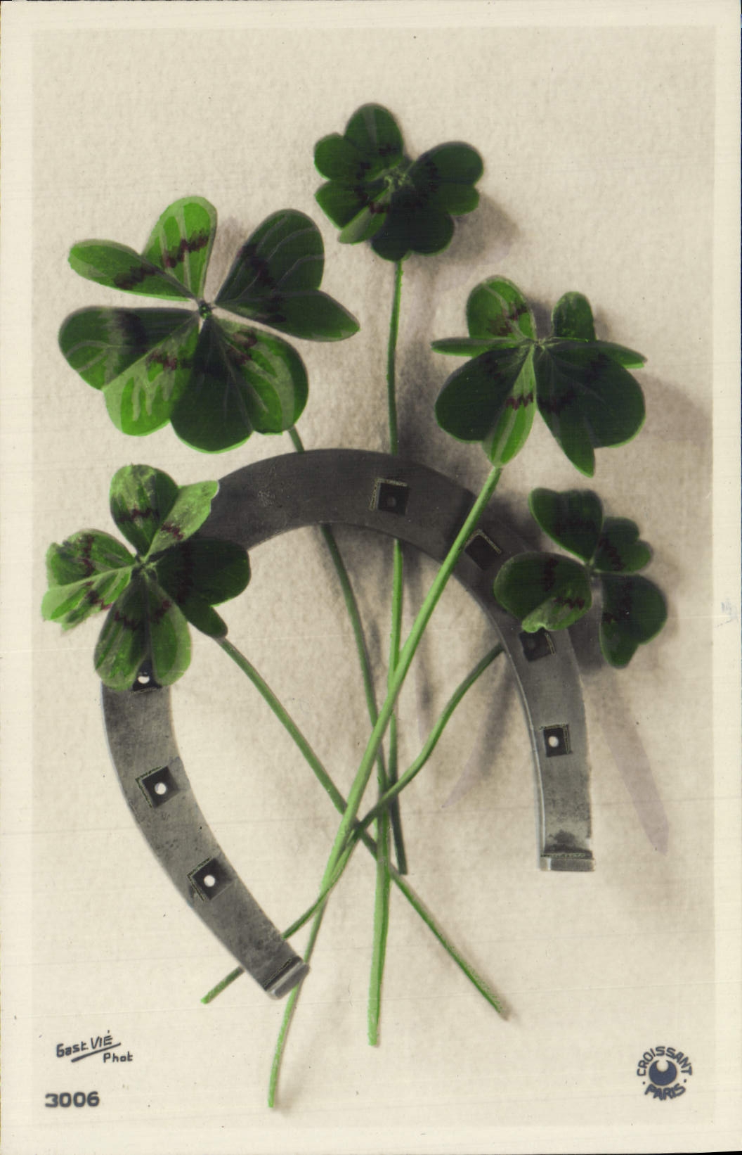 VINTAGE POSTCARD Fantaisie Flowers Clover Horseshoe