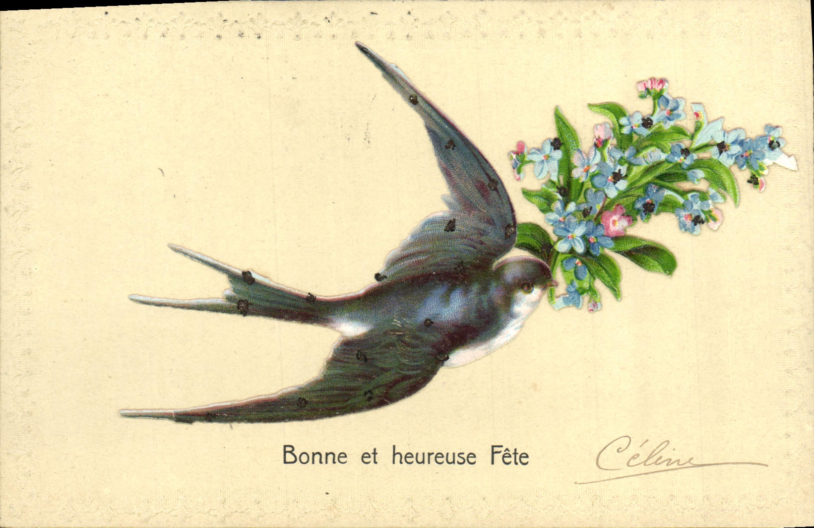 Trago de las flores de la fantasía de la POSTAL de la VENDIMIA