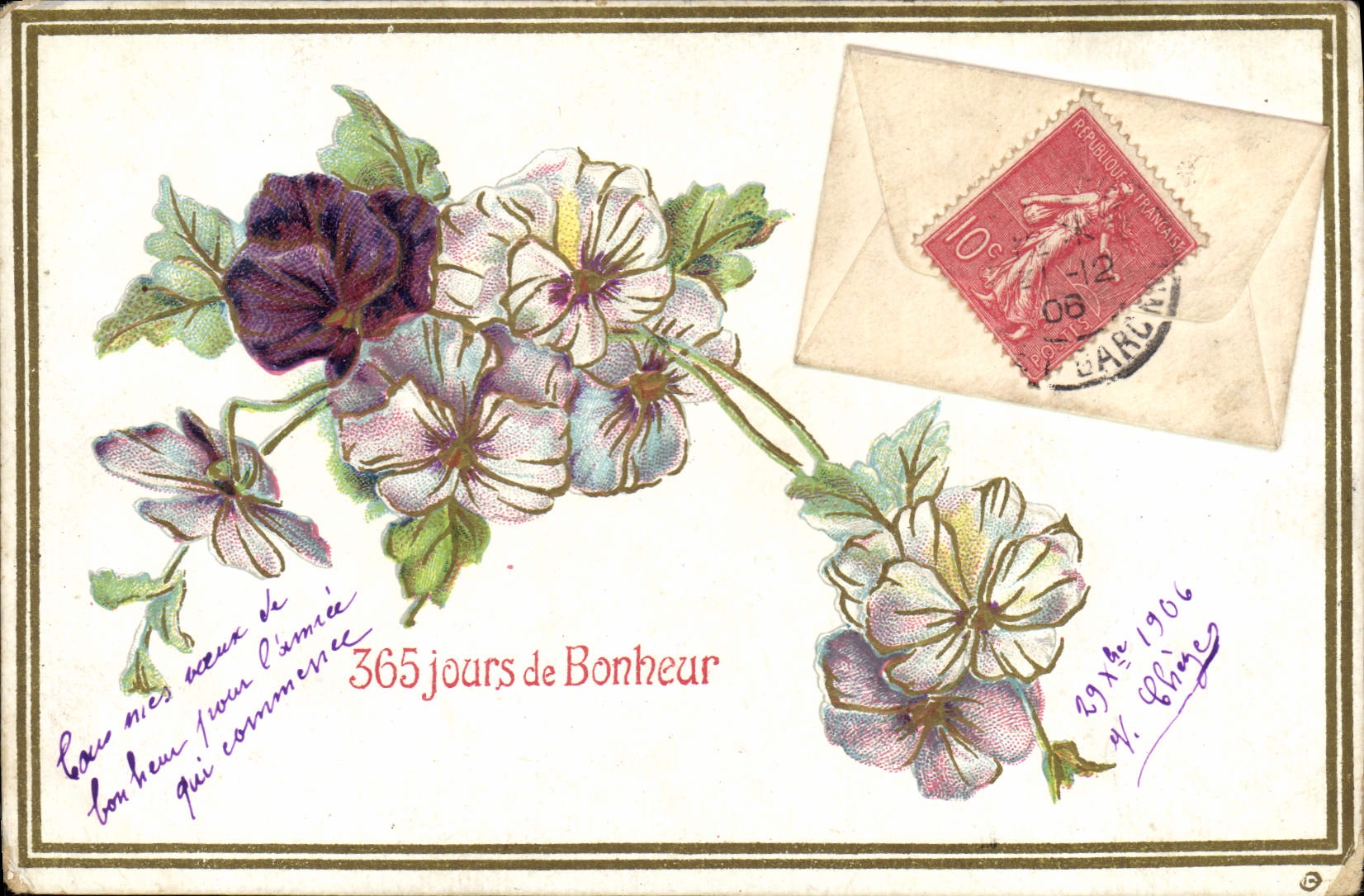 Flores de la fantasía de la POSTAL de la VENDIMIA