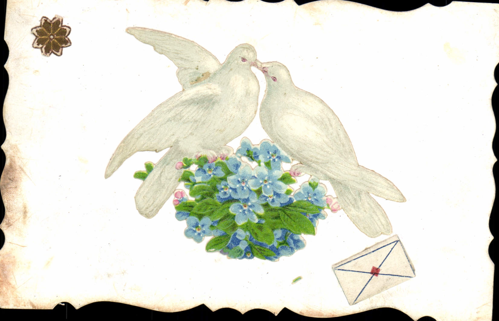 La fantasía de la POSTAL de la VENDIMIA florece palomas