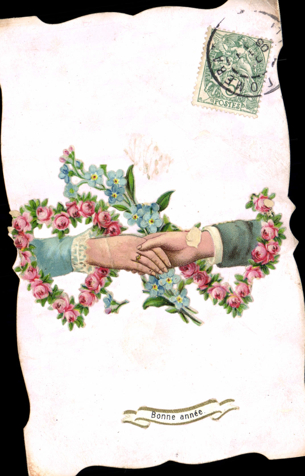 La fantasía de la POSTAL de la VENDIMIA florece las manos