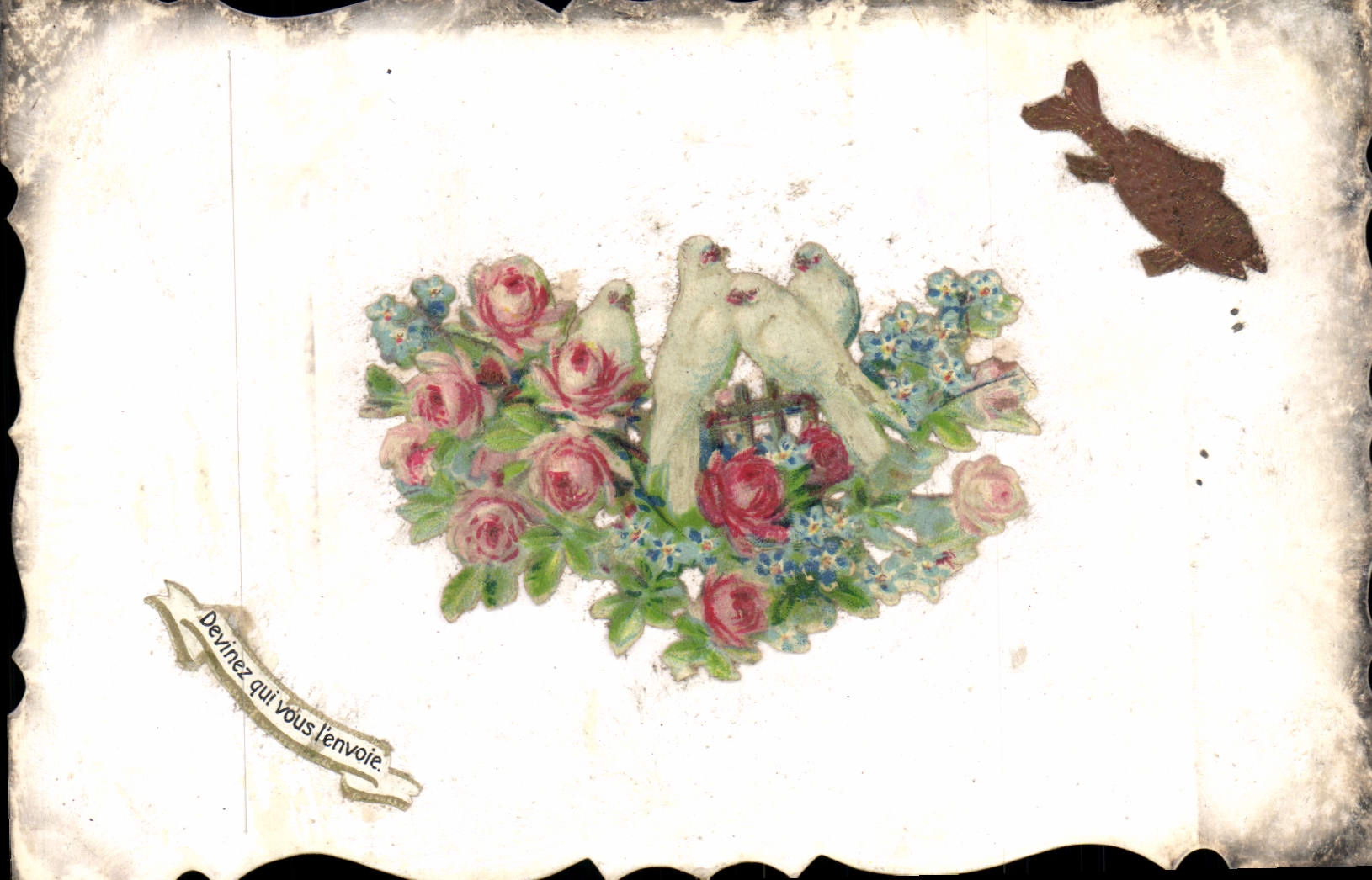 Paloma de las flores de la fantasía de la POSTAL de la VENDIMIA