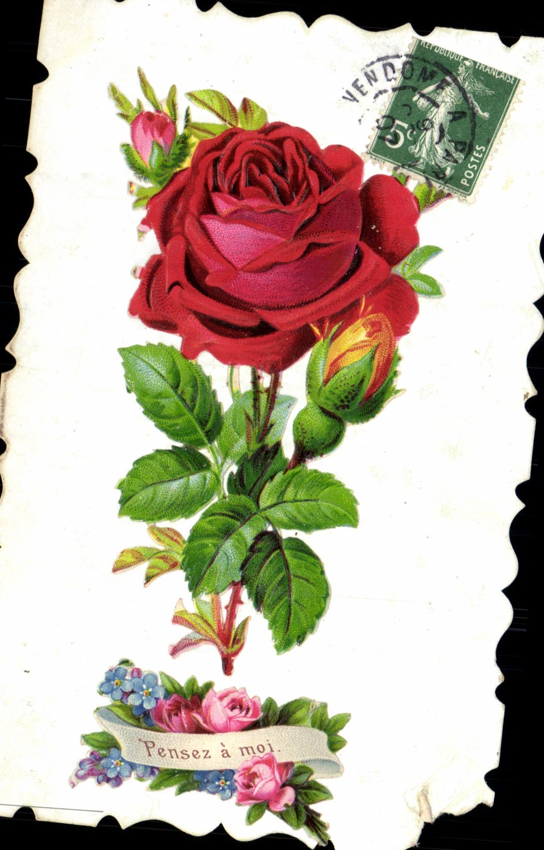 Flores de la fantasía de la POSTAL de la VENDIMIA