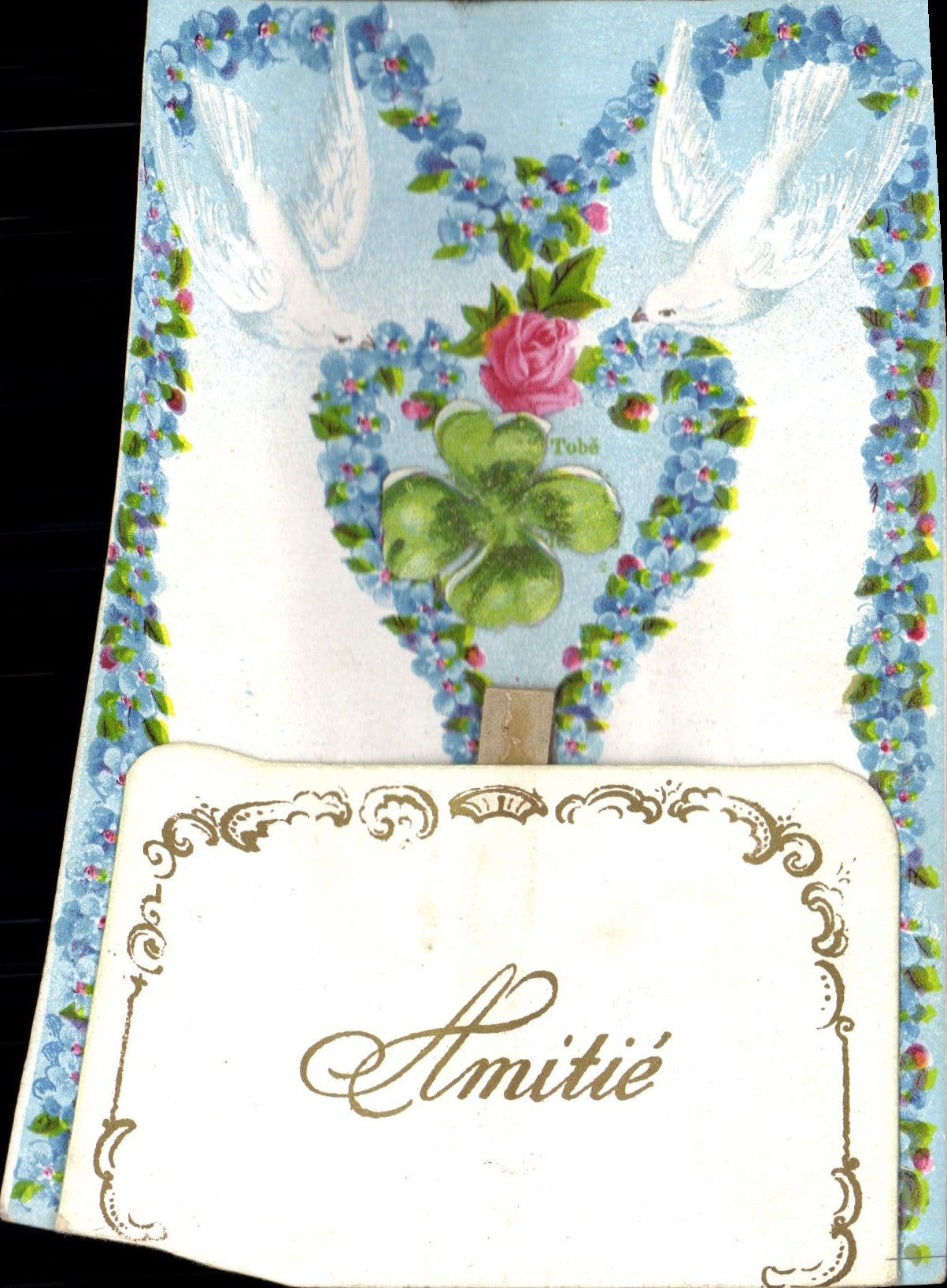 CPA Fantaisie Fleurs Colombes Coeur Trefle