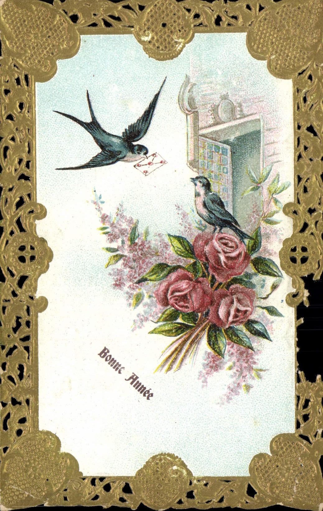 CPA Brodee Fantaisie Fleurs Hirondelle