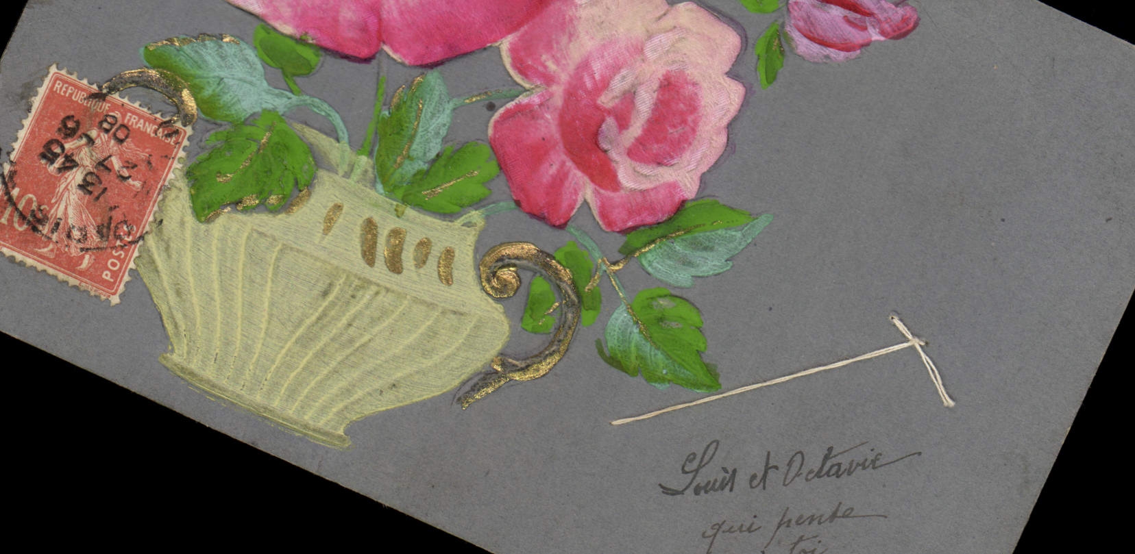 Flores de la fantasía de la POSTAL de la VENDIMIA