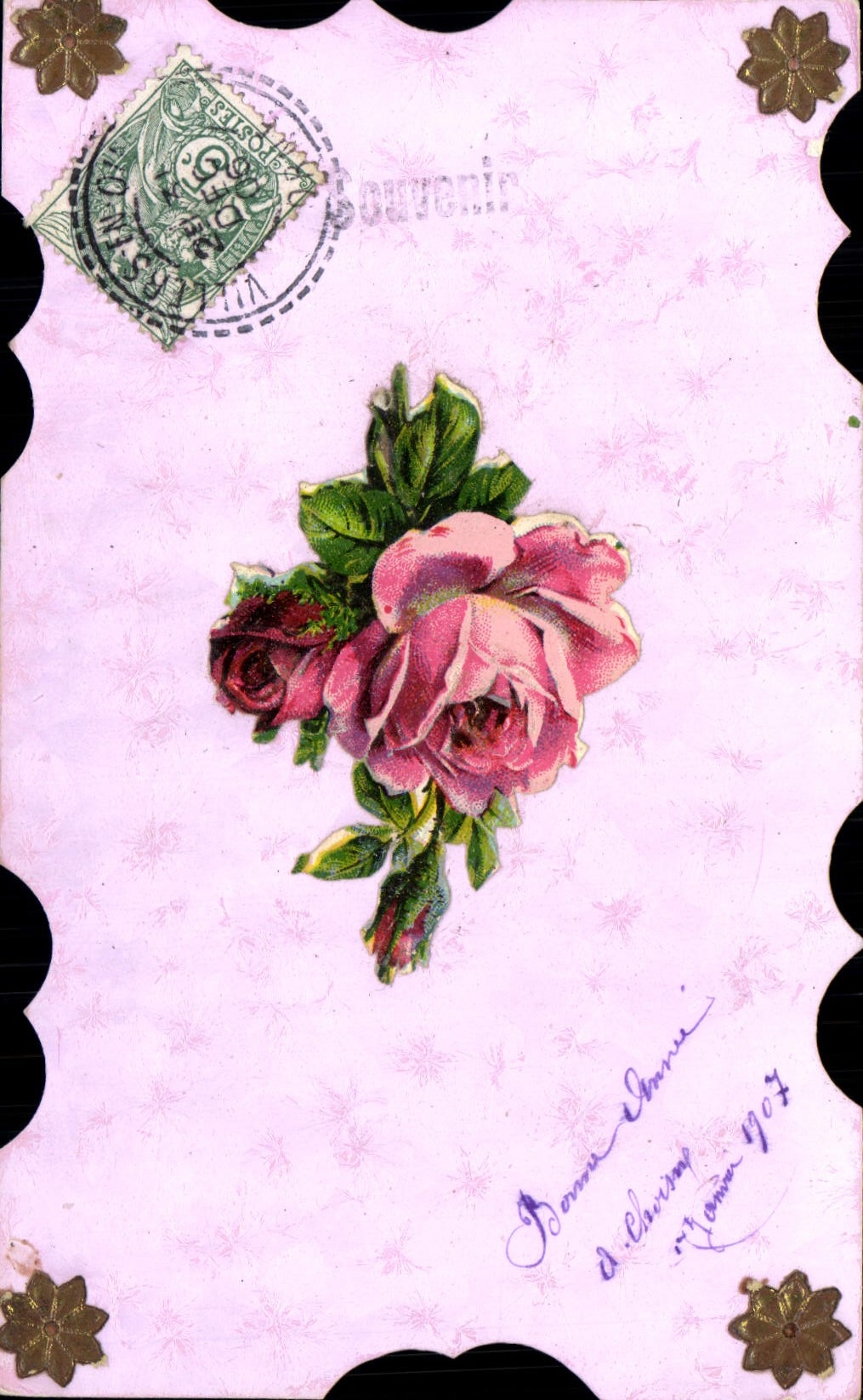 Flores de la fantasía de la POSTAL de la VENDIMIA