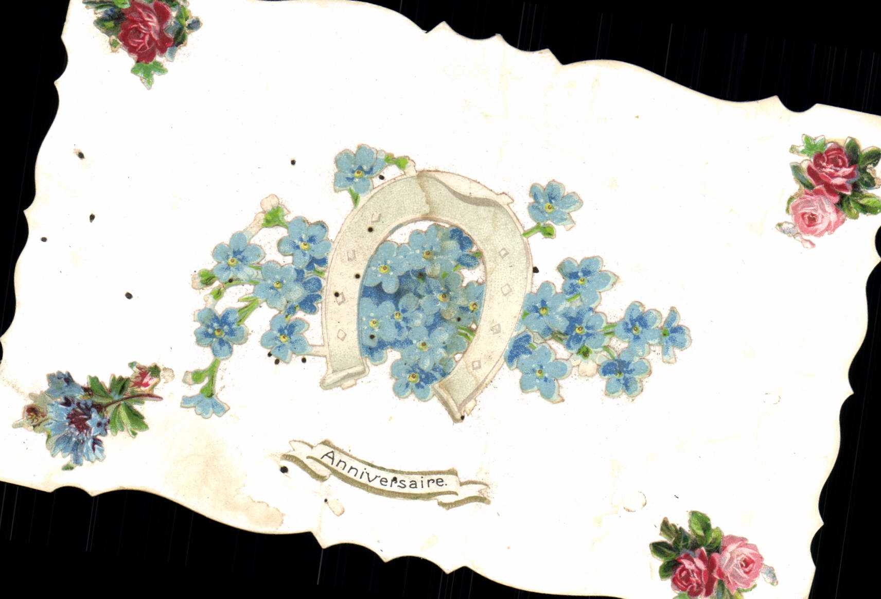 VINTAGE POSTCARD Fantaisie Flowers Horseshoe