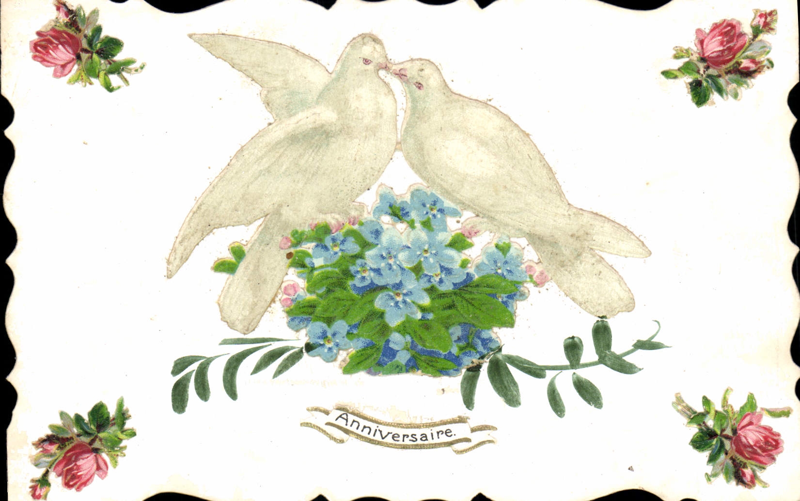 La fantasía de la POSTAL de la VENDIMIA florece palomas