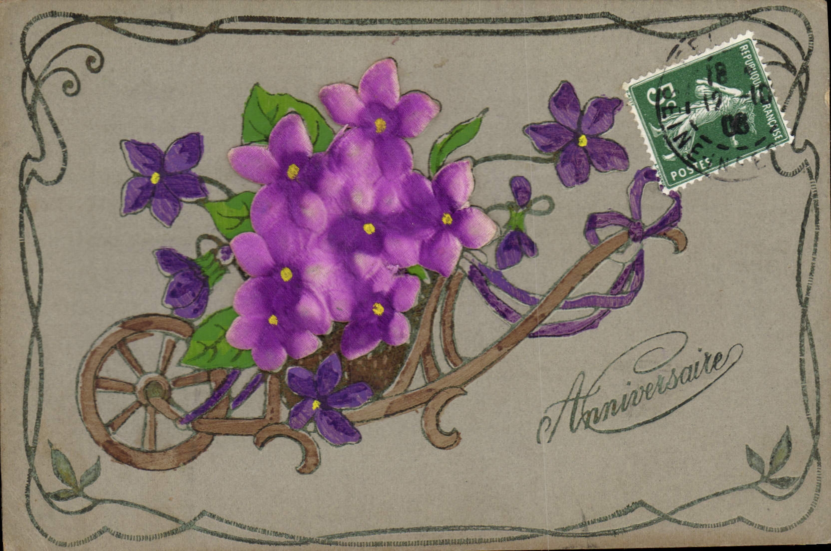 Flores de la fantasía de la POSTAL de la VENDIMIA