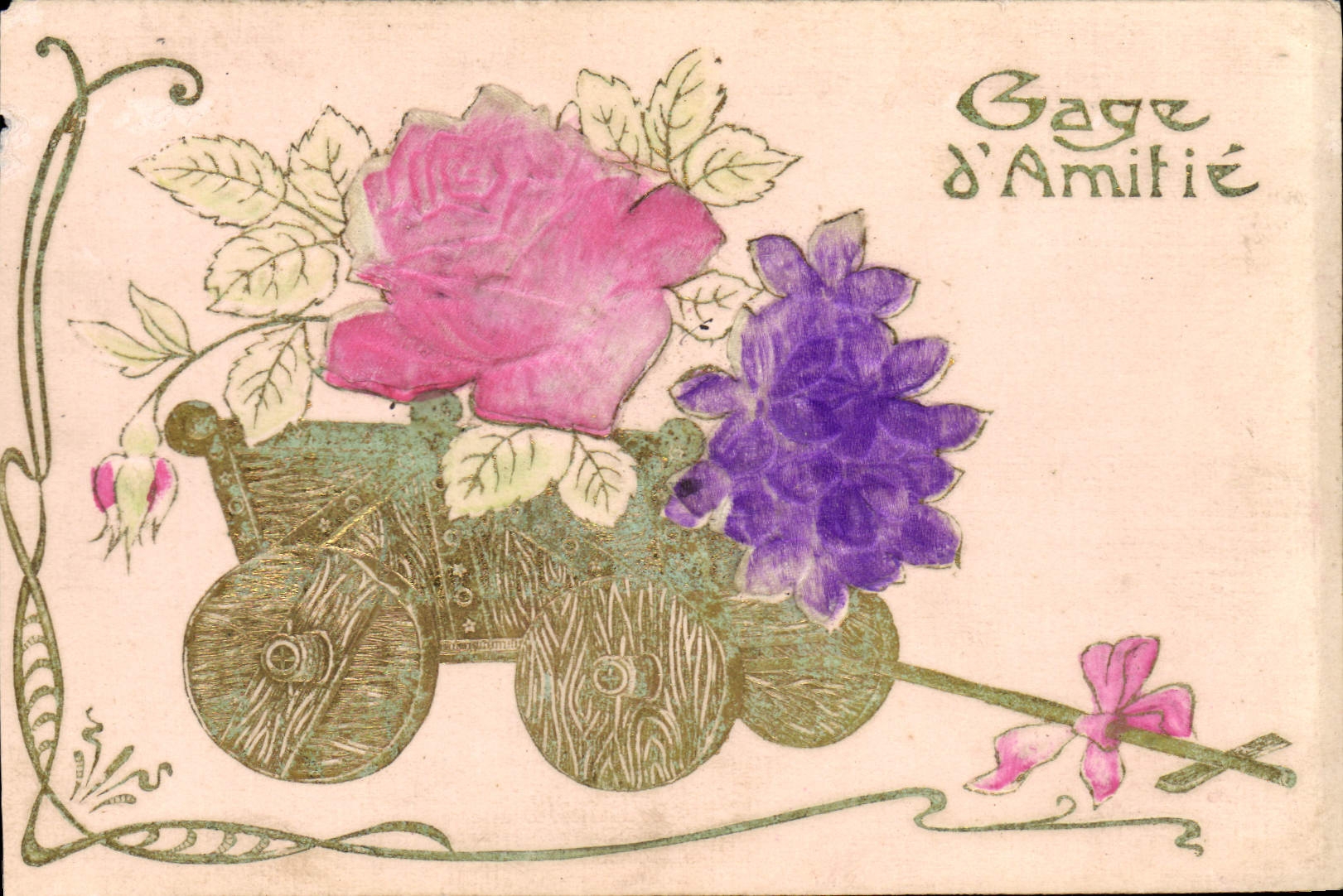 Flores de la fantasía de la POSTAL de la VENDIMIA