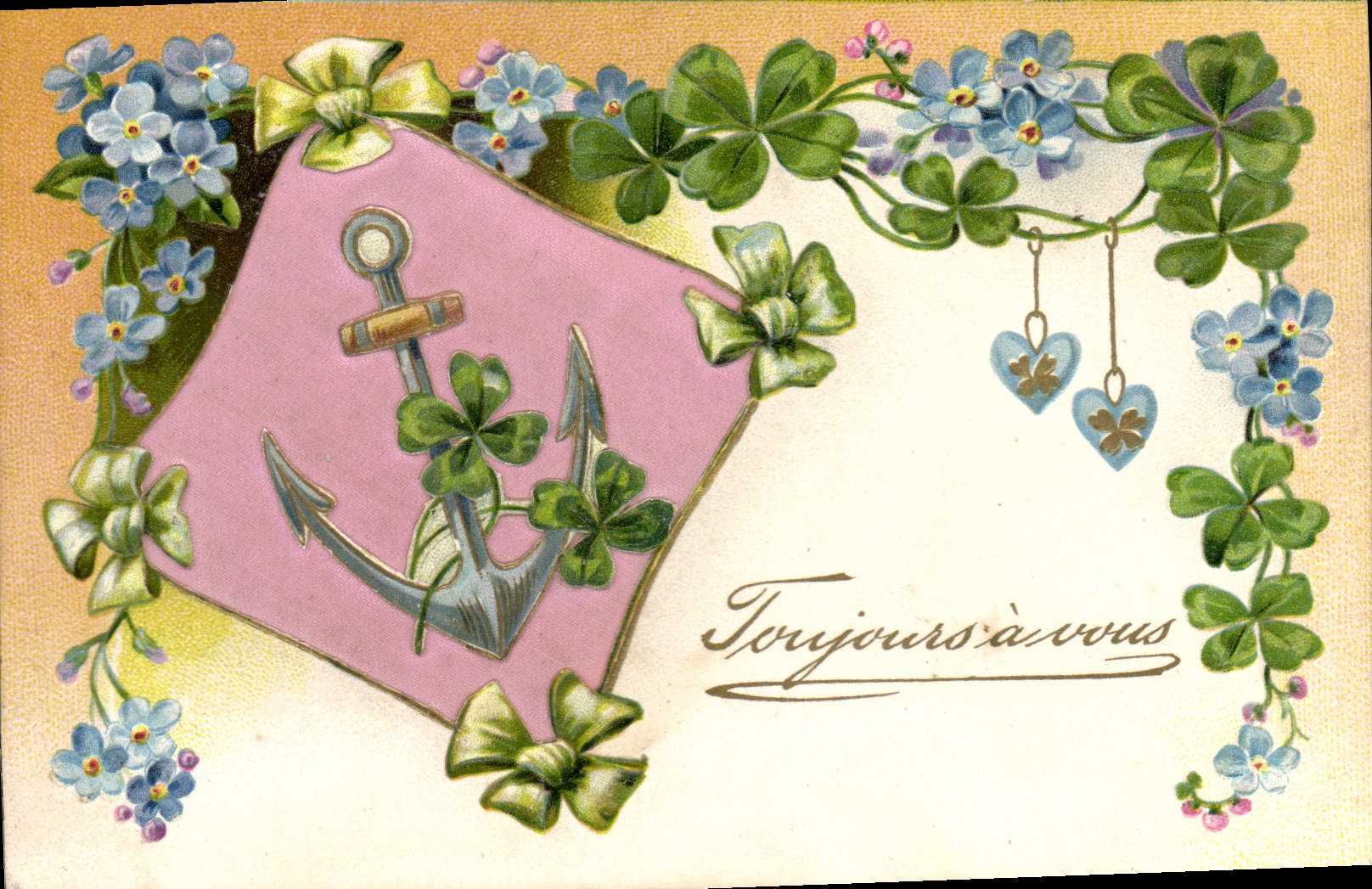 CPA Fantaisie Fleurs Ancre de Marine Trefles