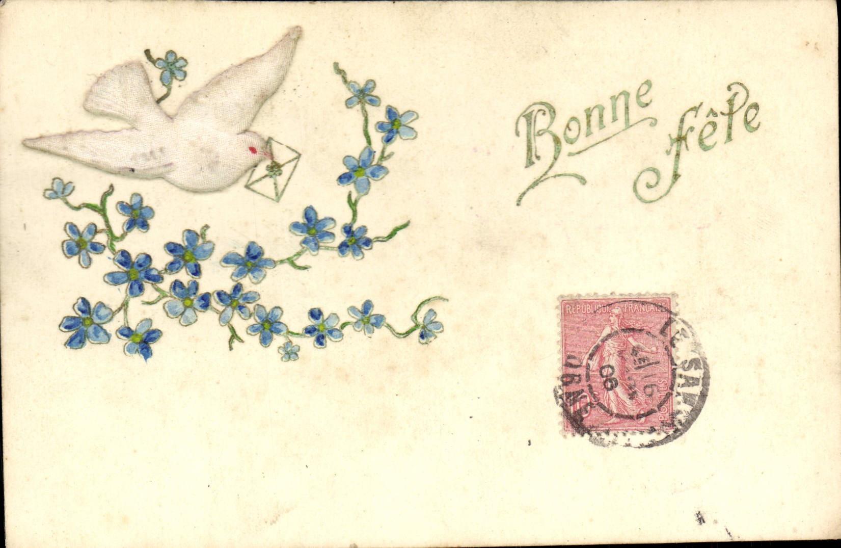 Paloma de las flores de la fantasía de la POSTAL de la VENDIMIA