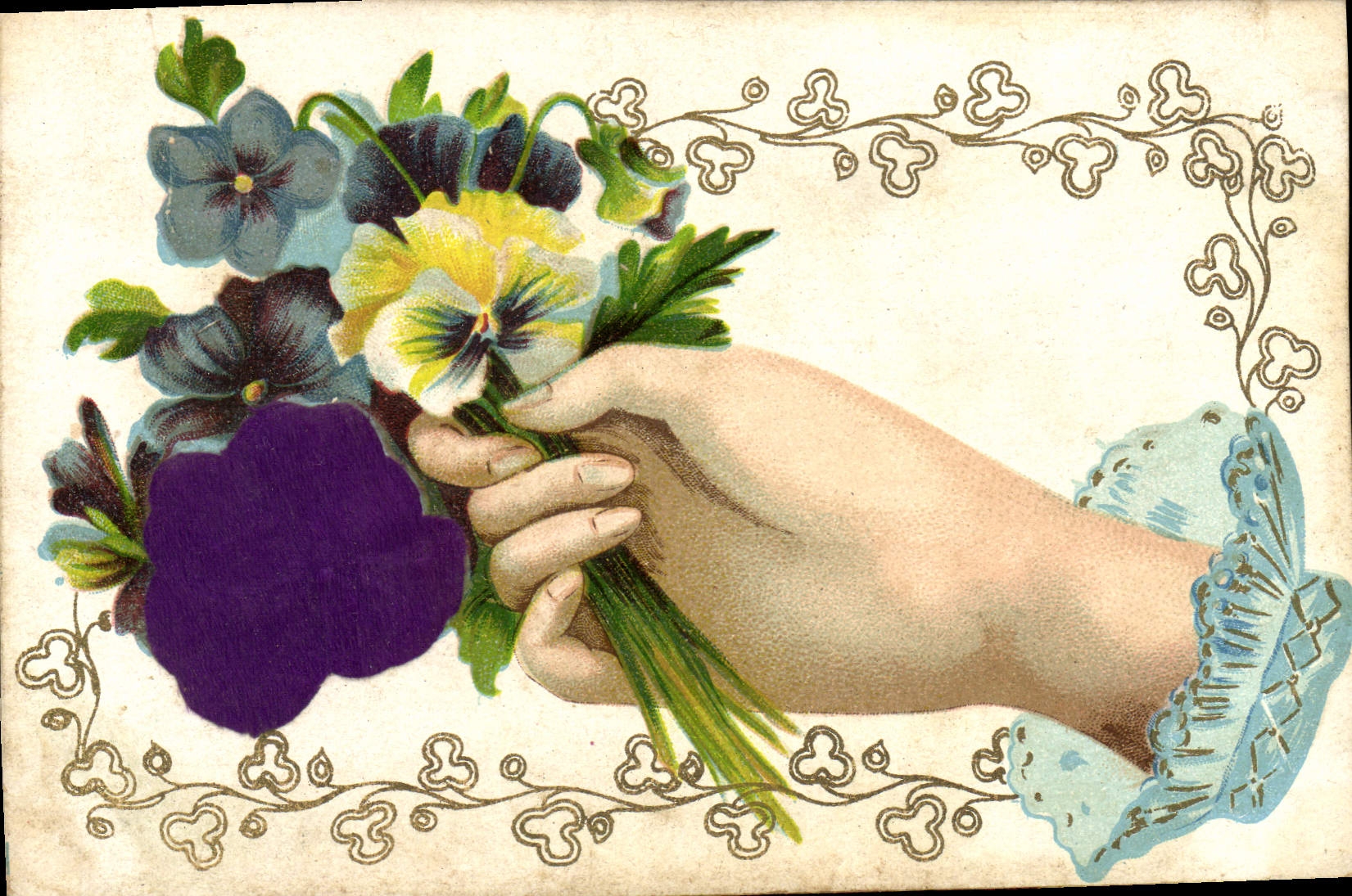 La fantasía de la POSTAL de la VENDIMIA florece la mano