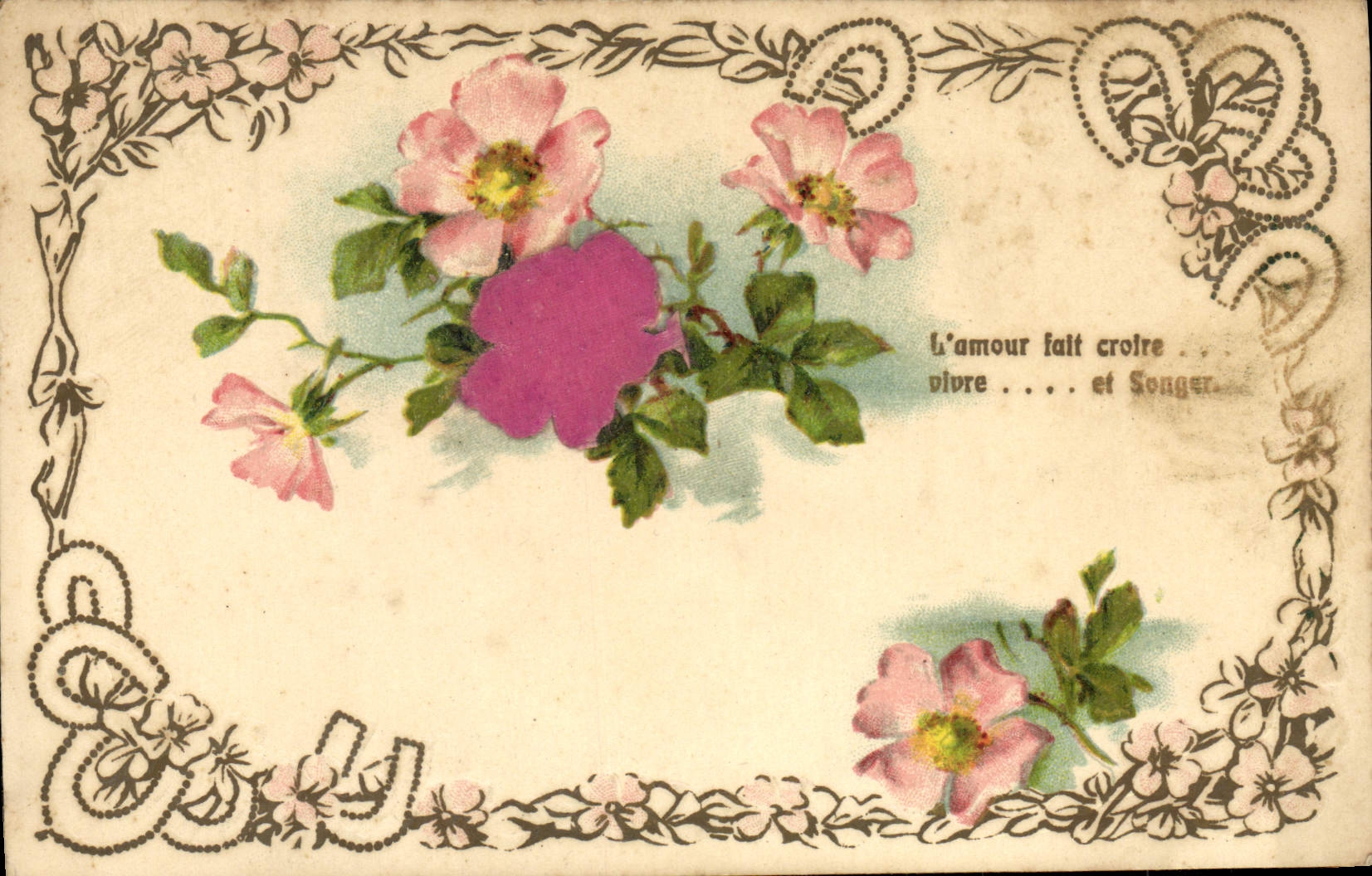 Flores de la fantasía de la POSTAL de la VENDIMIA