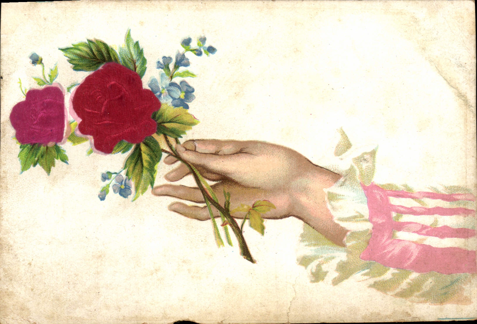 La fantasía de la POSTAL de la VENDIMIA florece la mano